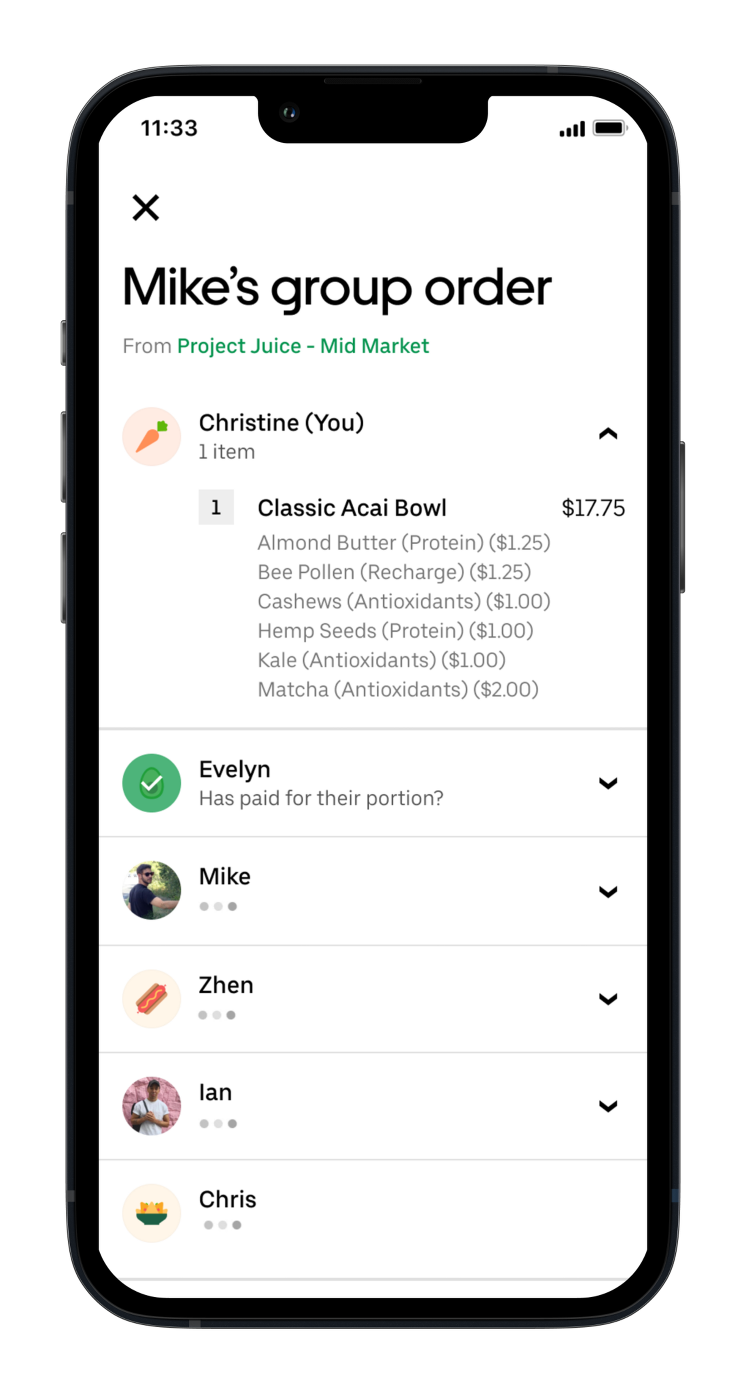 Uber Eats’ group order feature lets your guests place orders separately on their own devices.