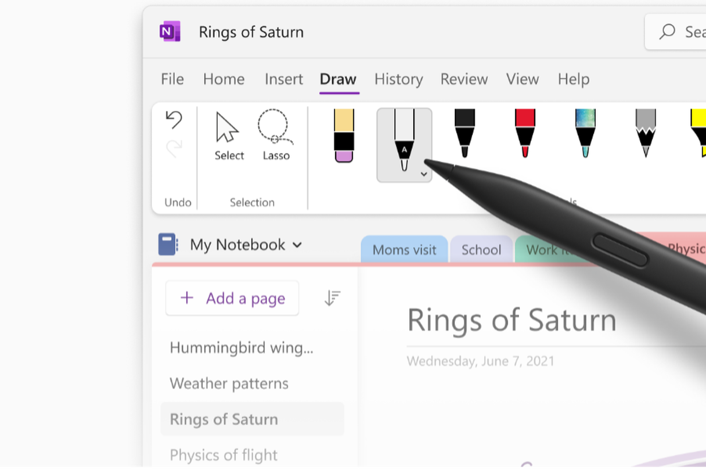 The new gestures in the OneNote app