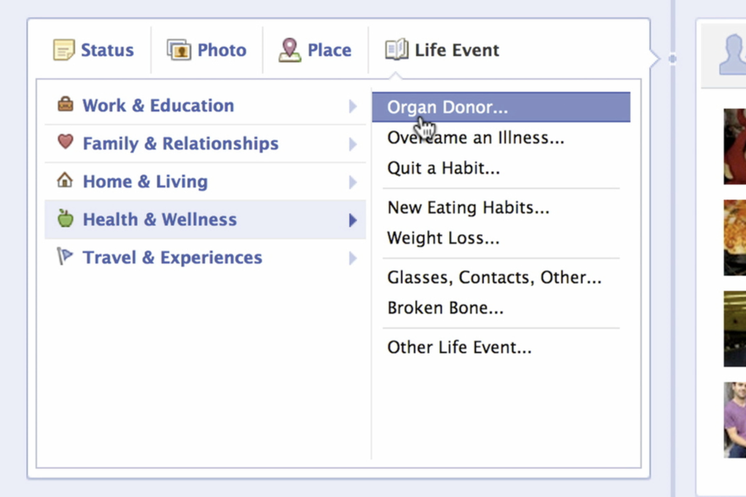 Facebook organ donor