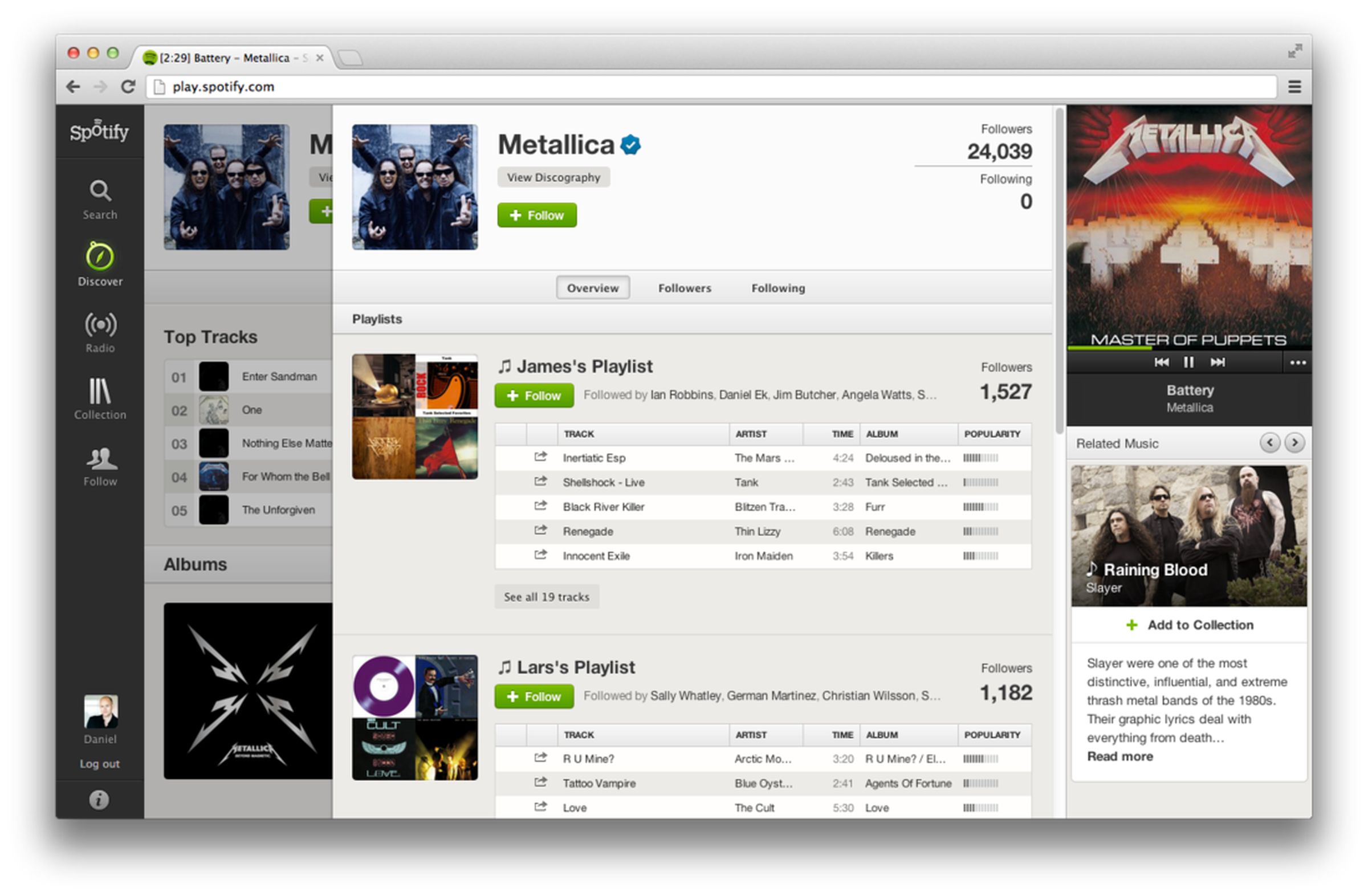 Spotify Discover, Collection, and Follow screenshots