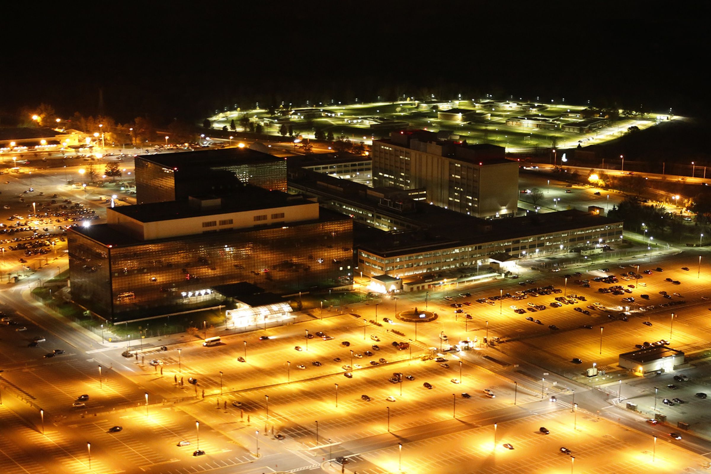 NSA headquarters at night (Public domain)