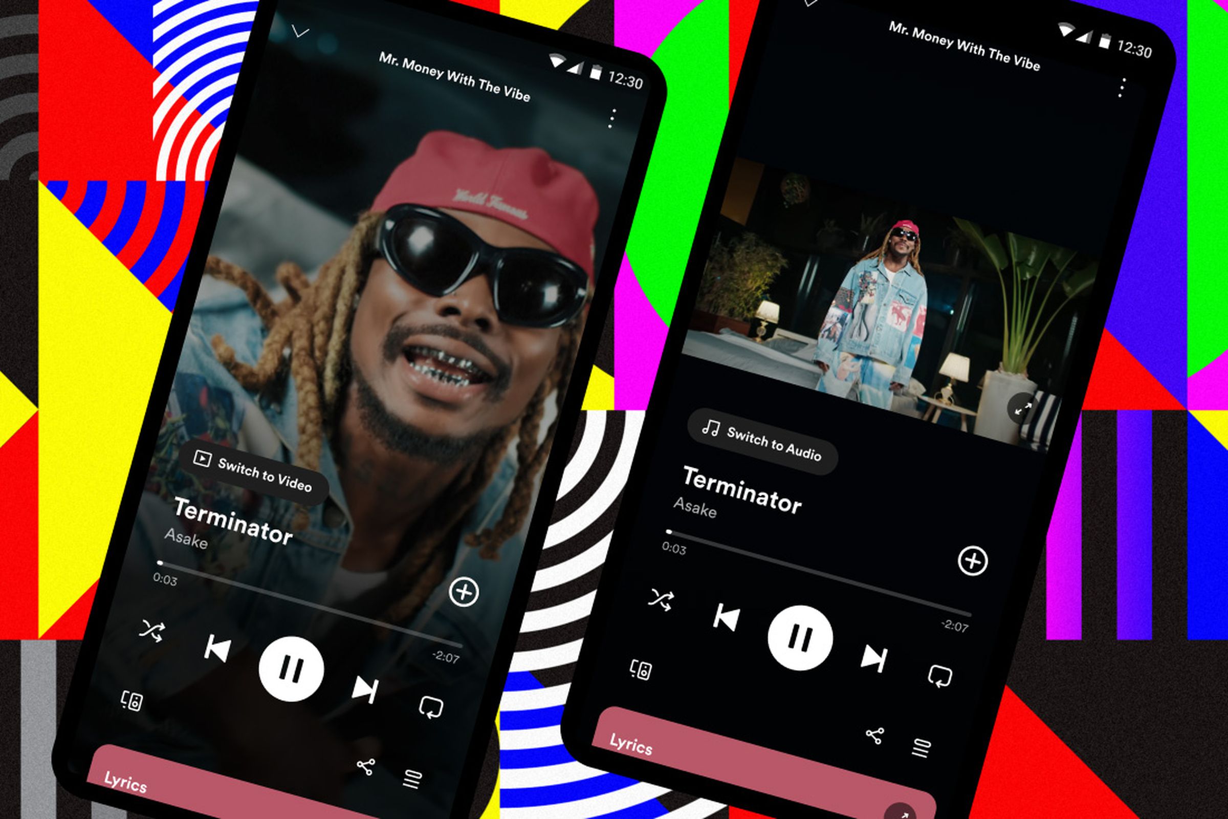 Screenshot of Spotify’s Now Playing screen with the switch to video button visible.