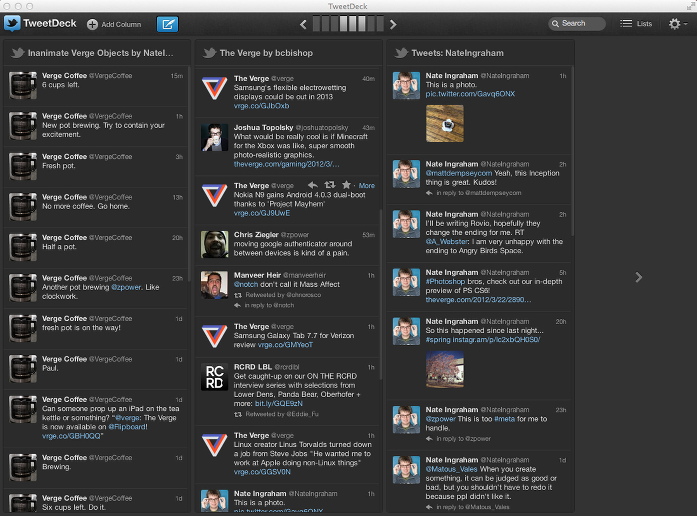 TweetDeck v1.3 screenshots