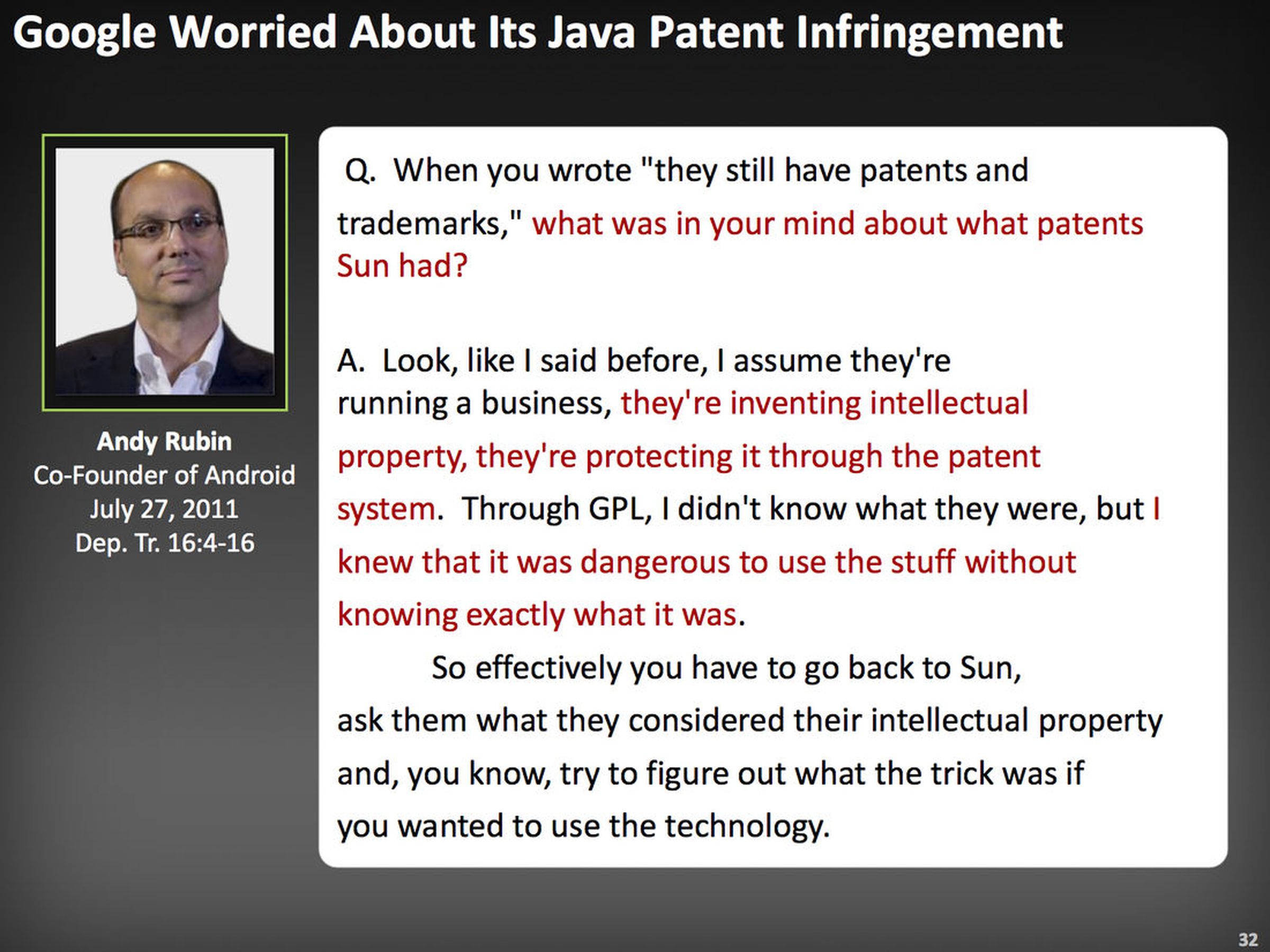 Select slides from Oracle's patent case opening statement