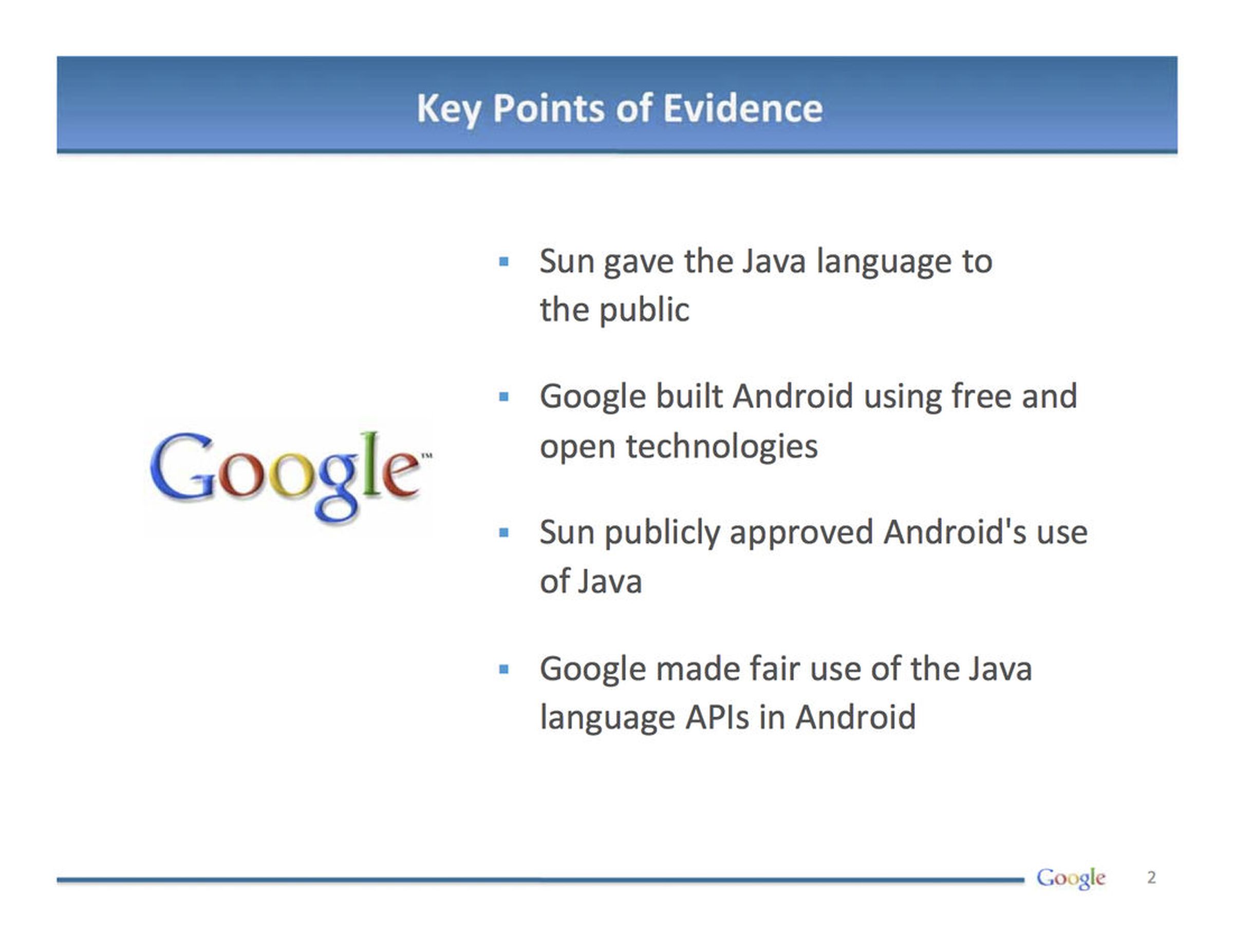 Select slides from Google's opening statement