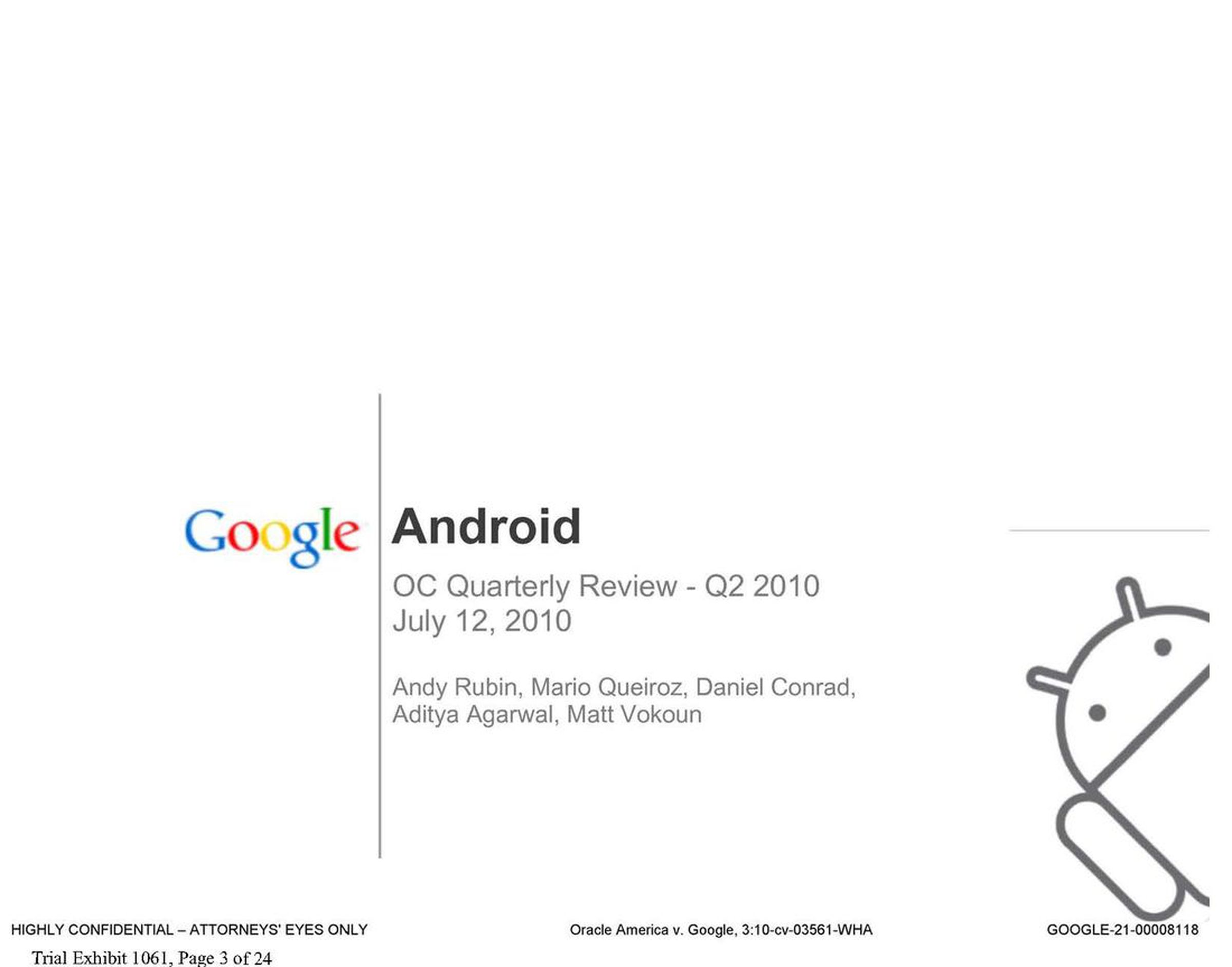 Google's slides on Android quarterly report in the Oracle patent case