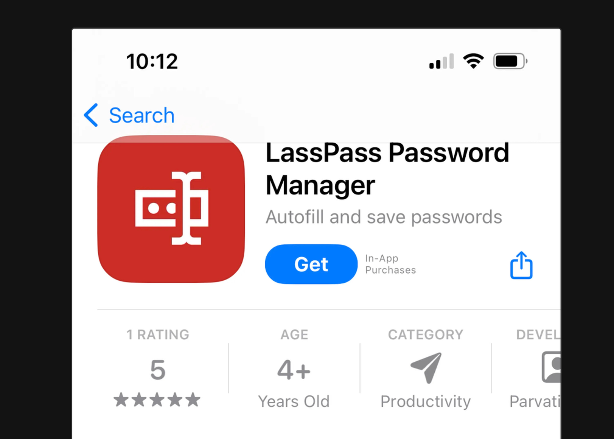 Screenshot of “LassPass” app on Apple’s App Store. 