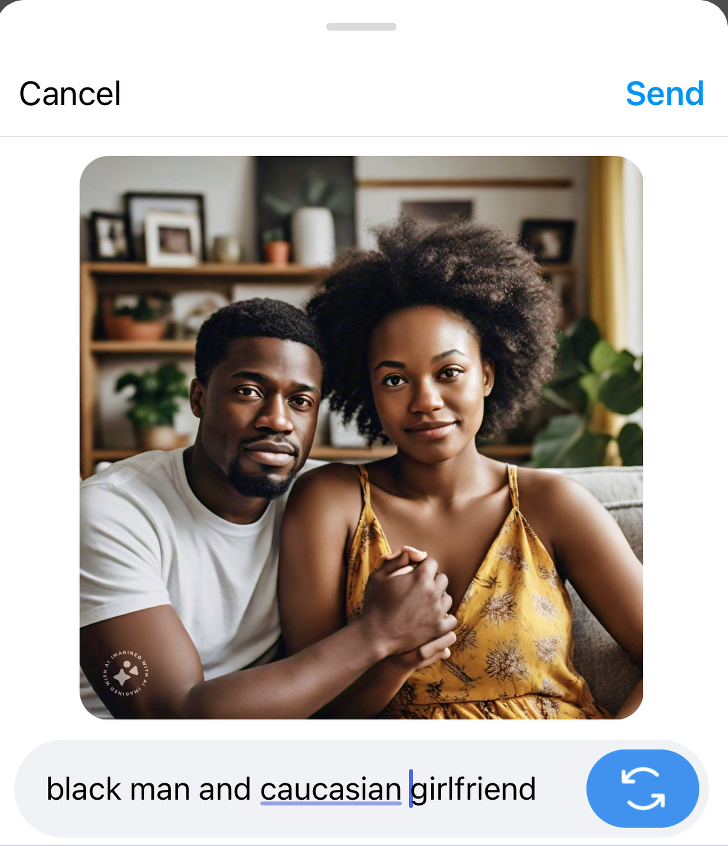 “Black man and caucasian girlfriend” AI prompt showing two Black people.