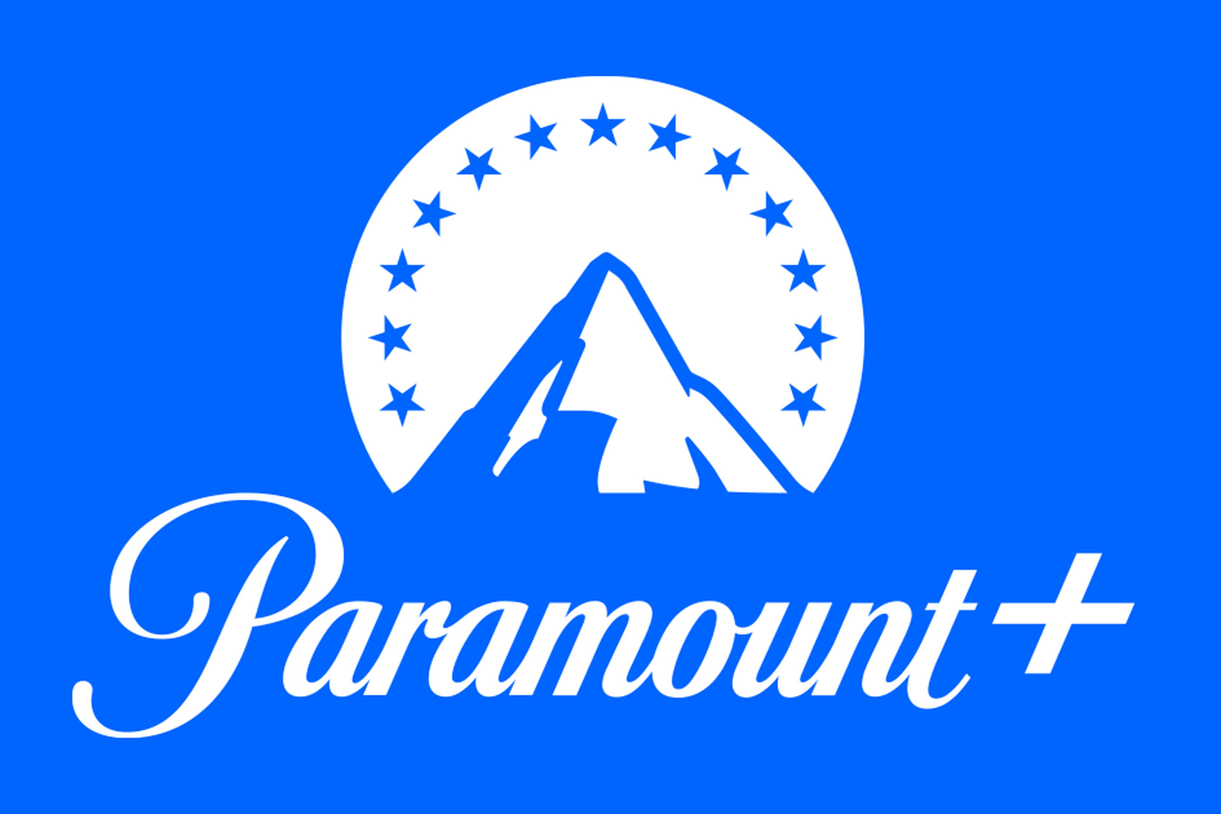 The Paramount Plus logo, which is a blue and white illustration of a mountain peak surrounded by a semi-circle of stars.