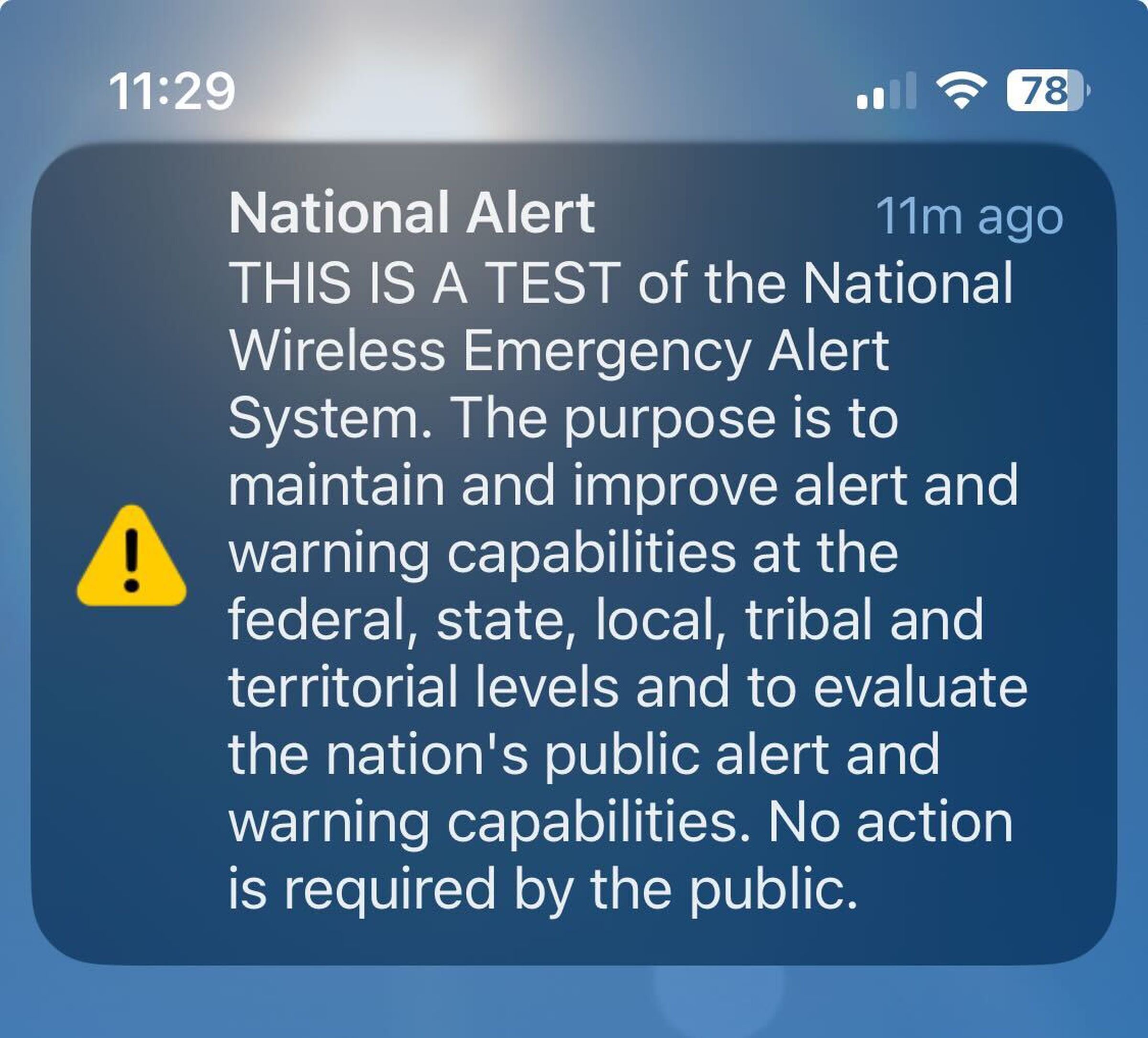 A screenshot showing the alert.