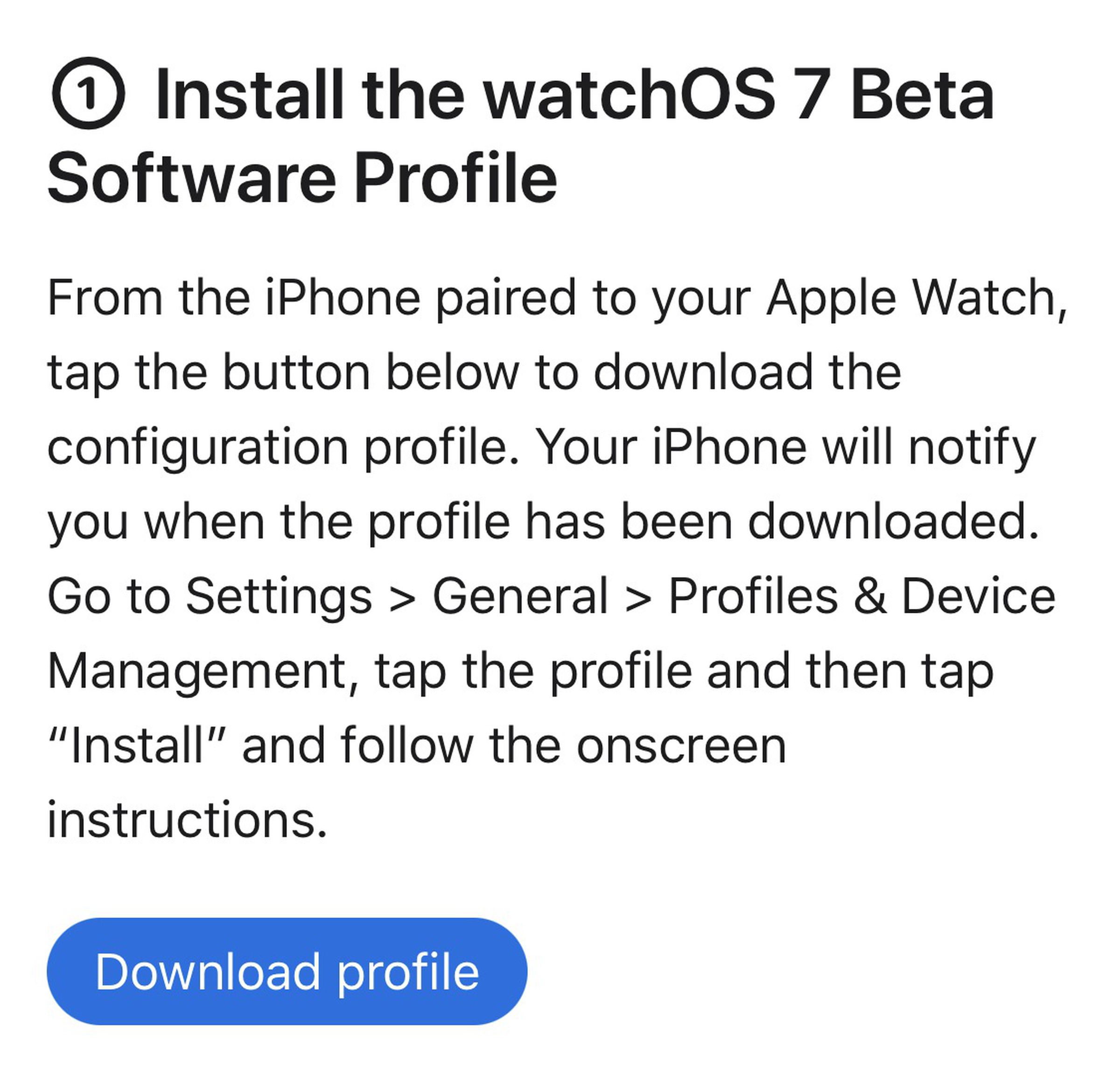 <em>Go to the watchOS section and download the profile for the watch.</em>