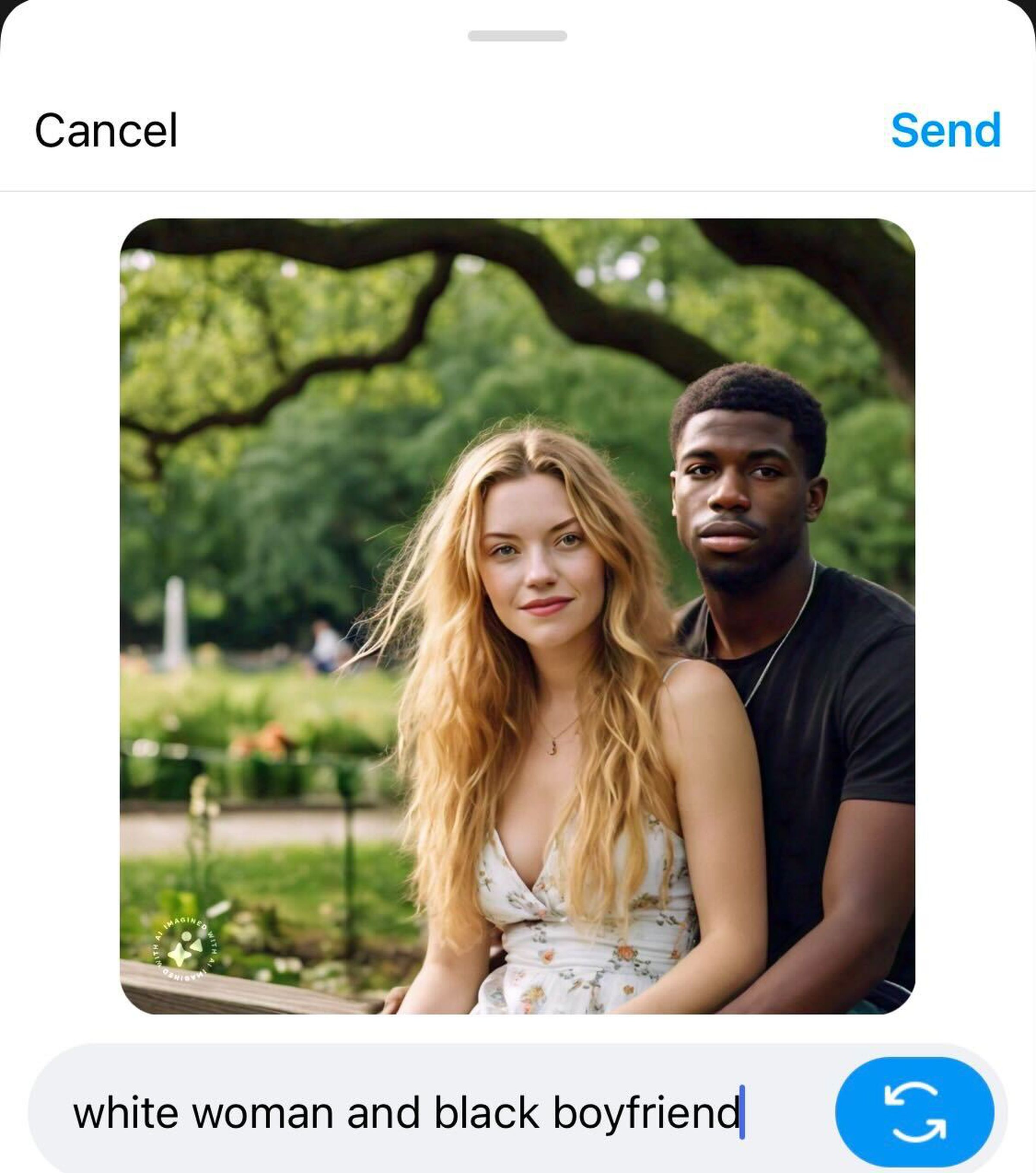 “White woman and Black boyfriend” AI image prompt.