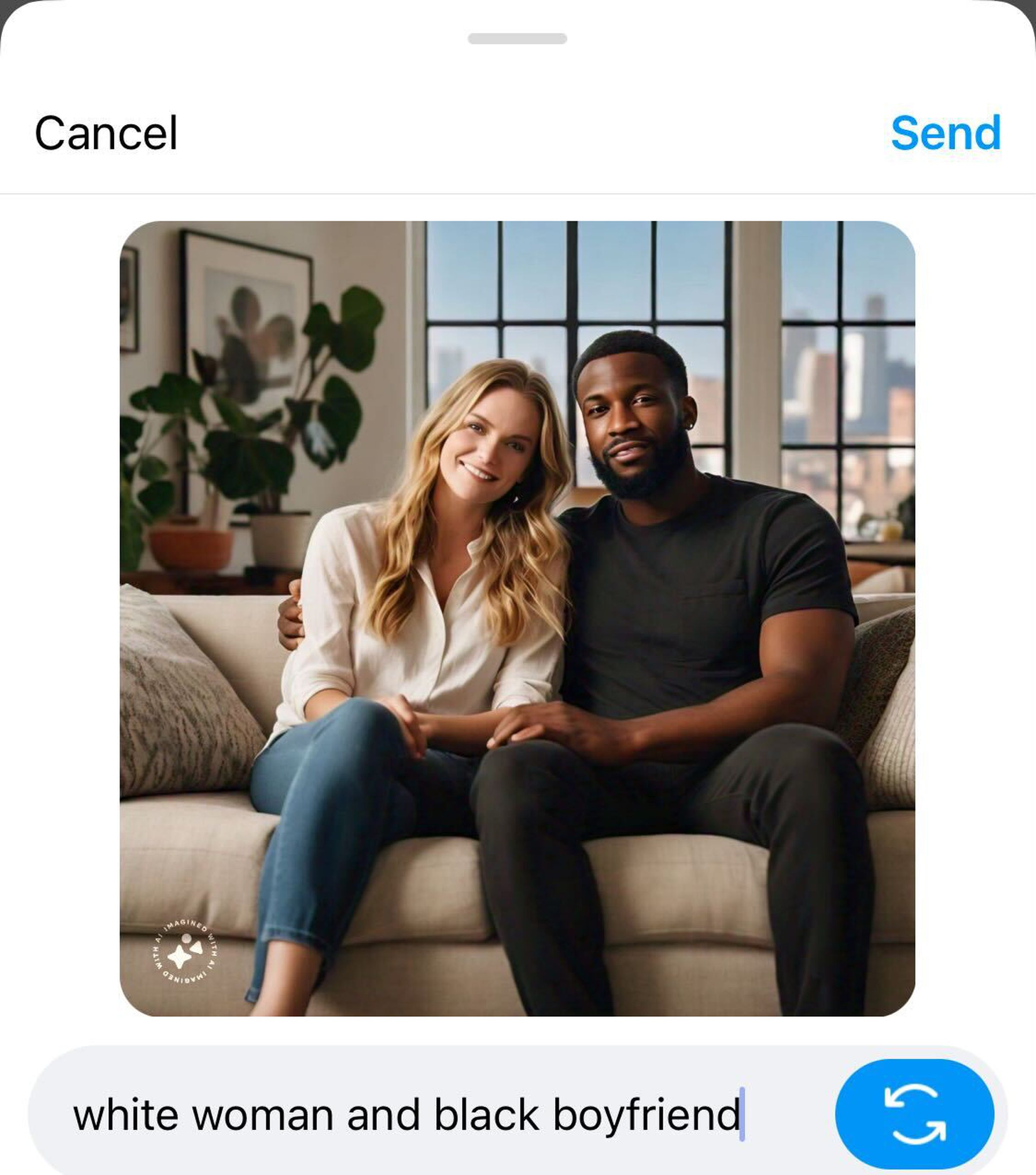 “White woman and Black boyfriend” AI image with racially accurate results.