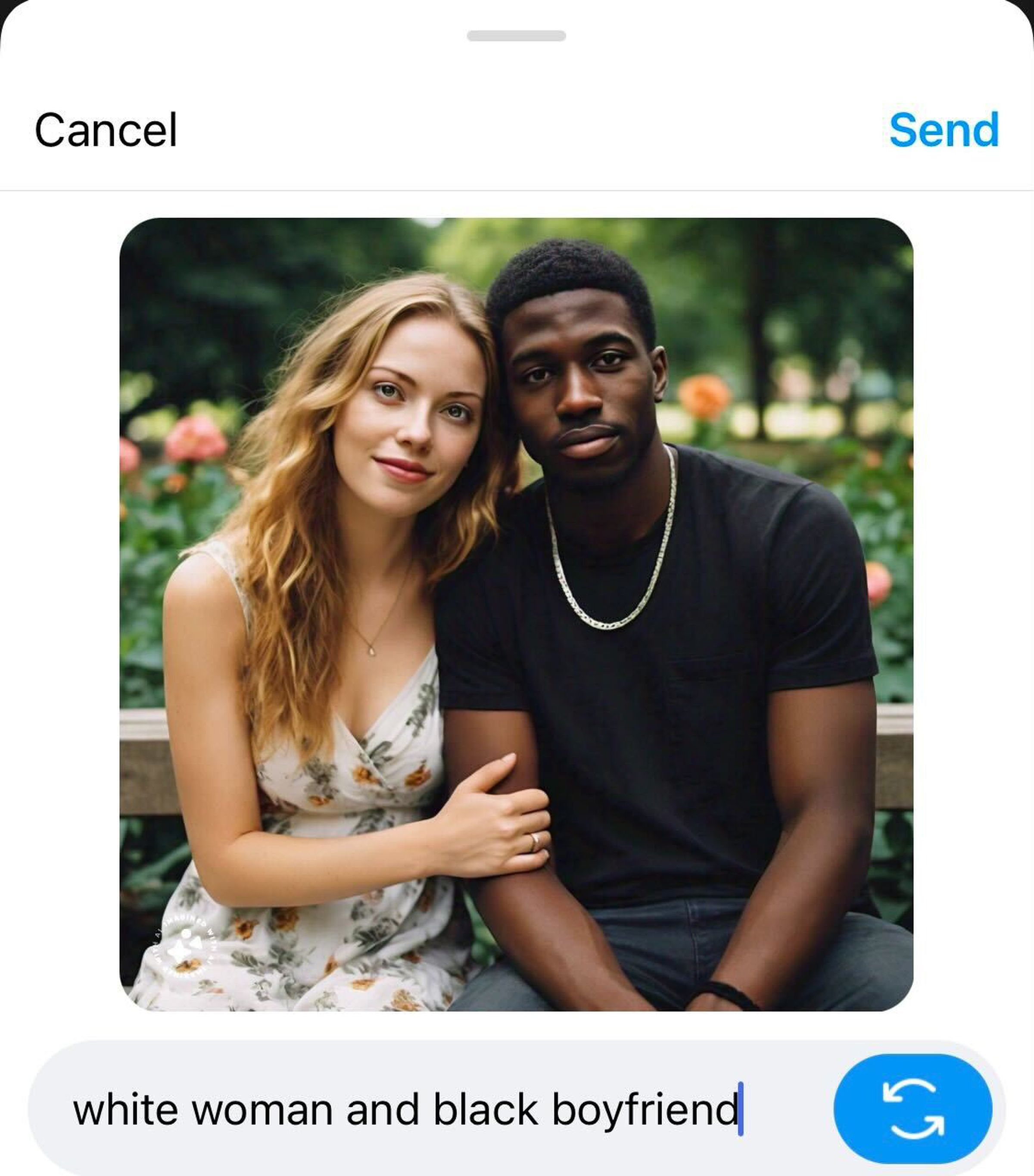 “White woman and Black boyfriend” AI image.