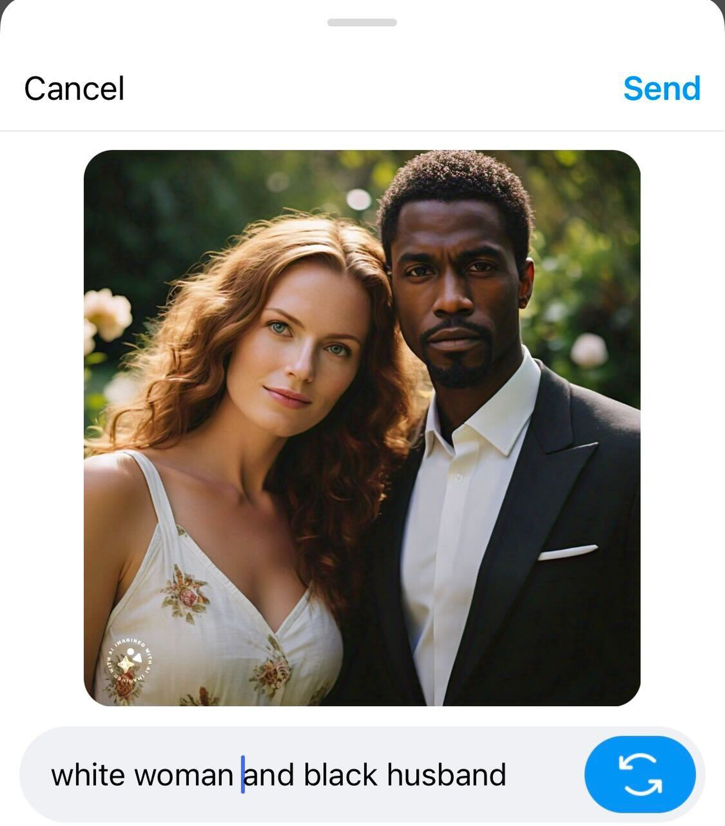 “White woman and Black husband” AI prompt with a racially accurate result.
