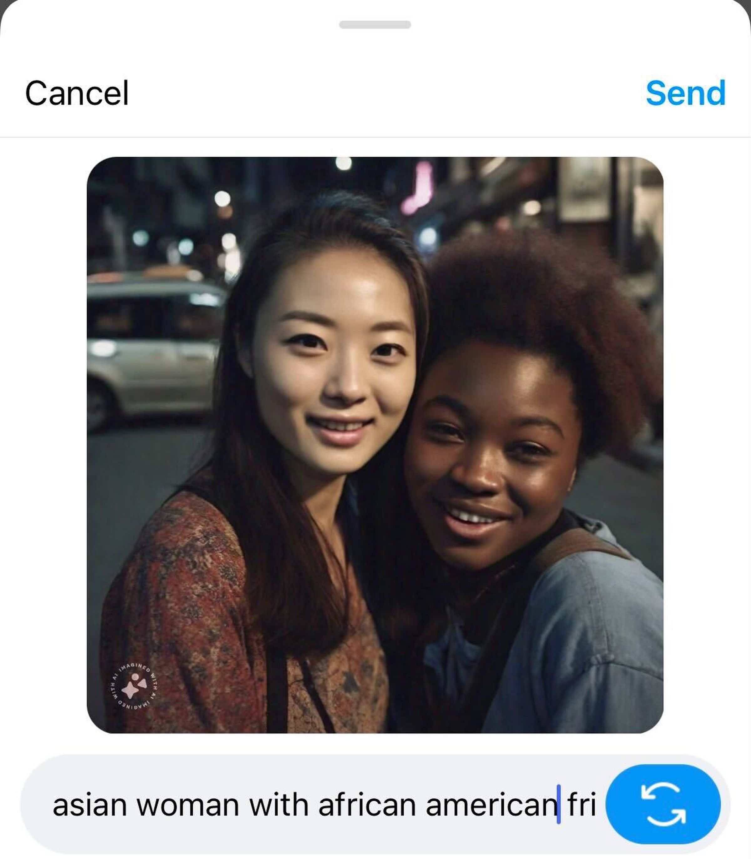 “Asian woman with African American friend” AI prompt created an accurate image.