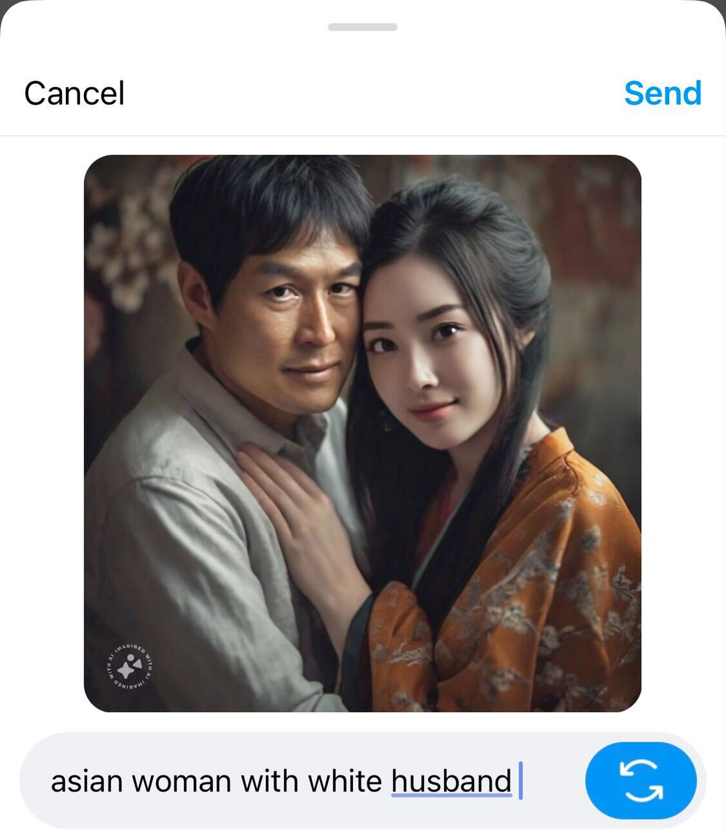 “Asian woman with white husband” AI prompt created a picture of two Asian people