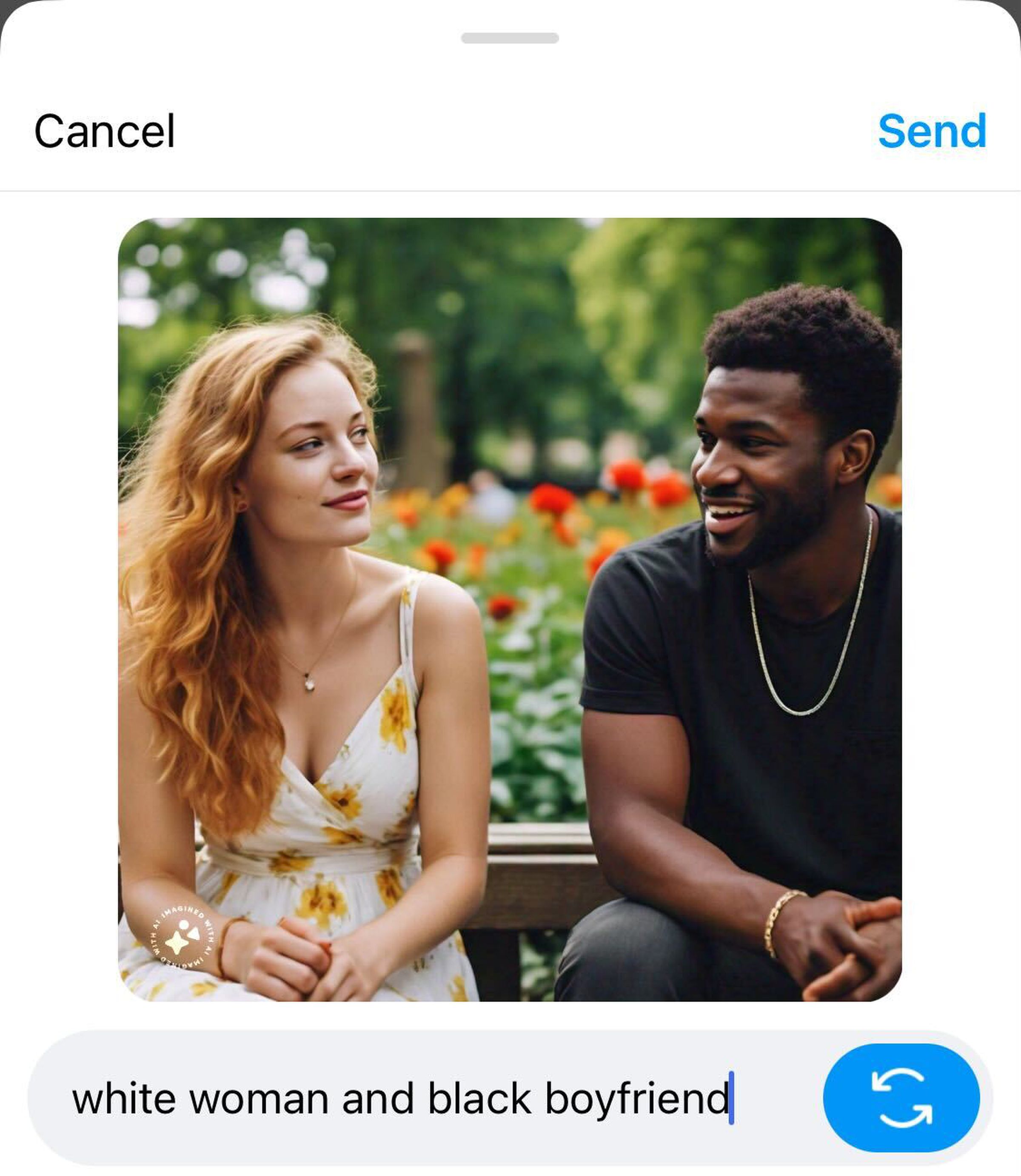“White woman and black boyfriend” AI generated image.