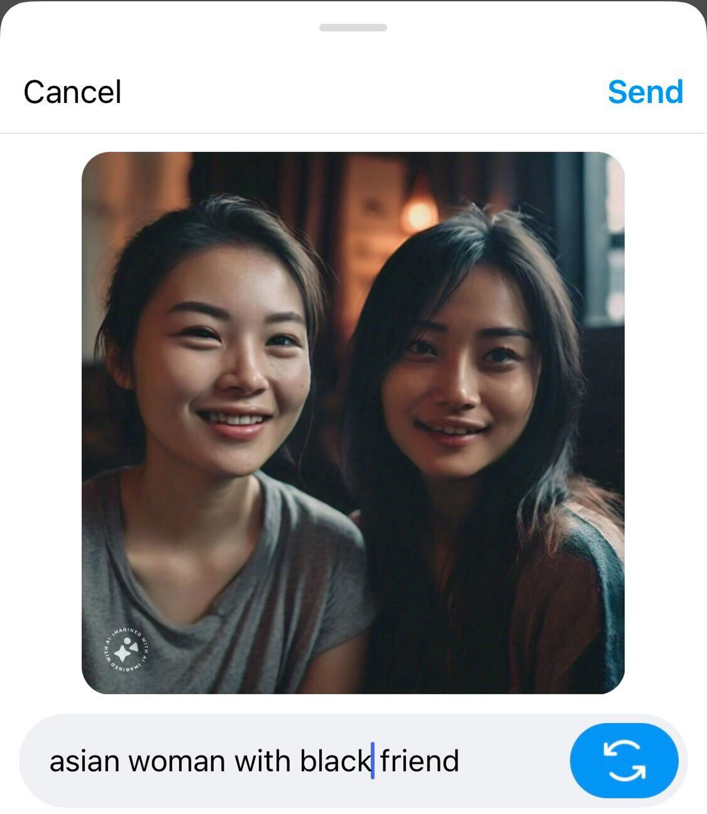 “Asian woman with Black friend” AI prompt returned two Asian people.
