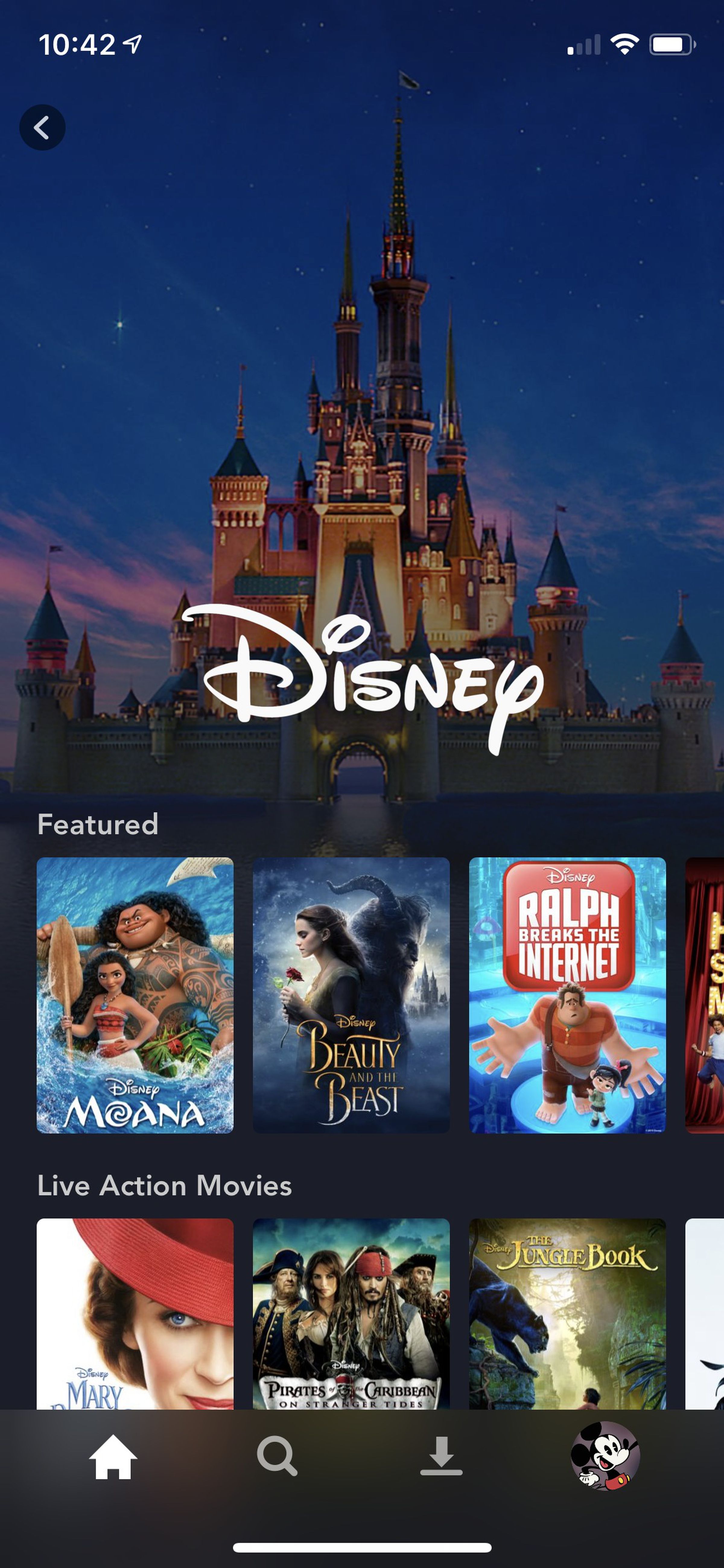 <em>The Disney page in the app.</em>