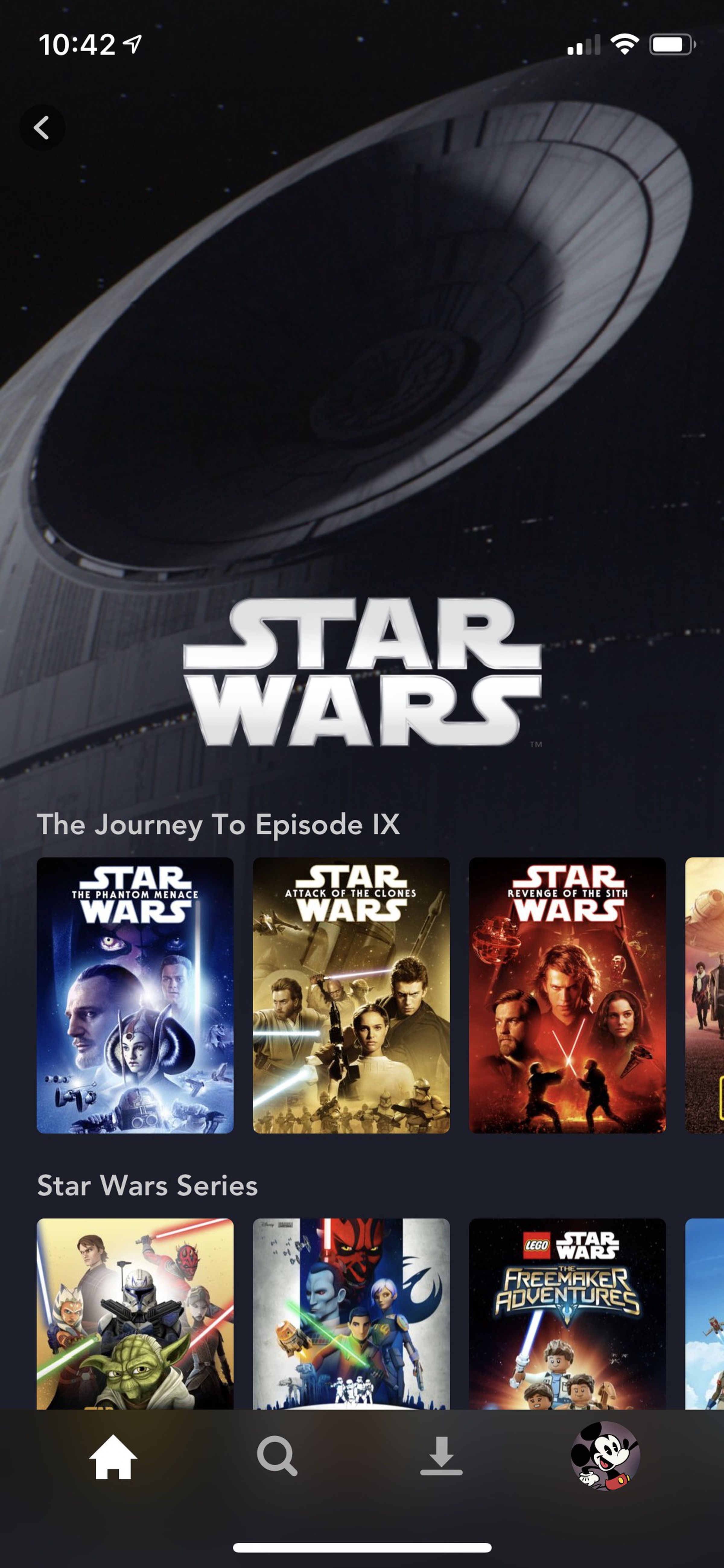 <em>The Star Wars page in the app.</em>