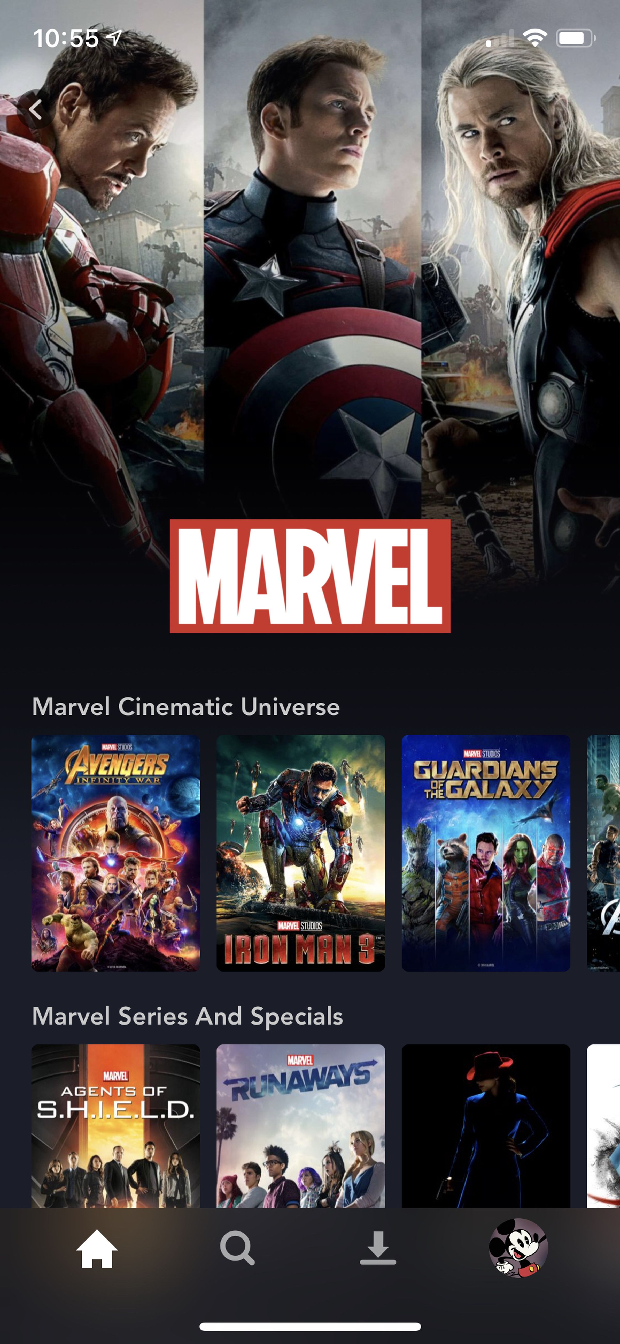 <em>The Marvel page in the app.</em>