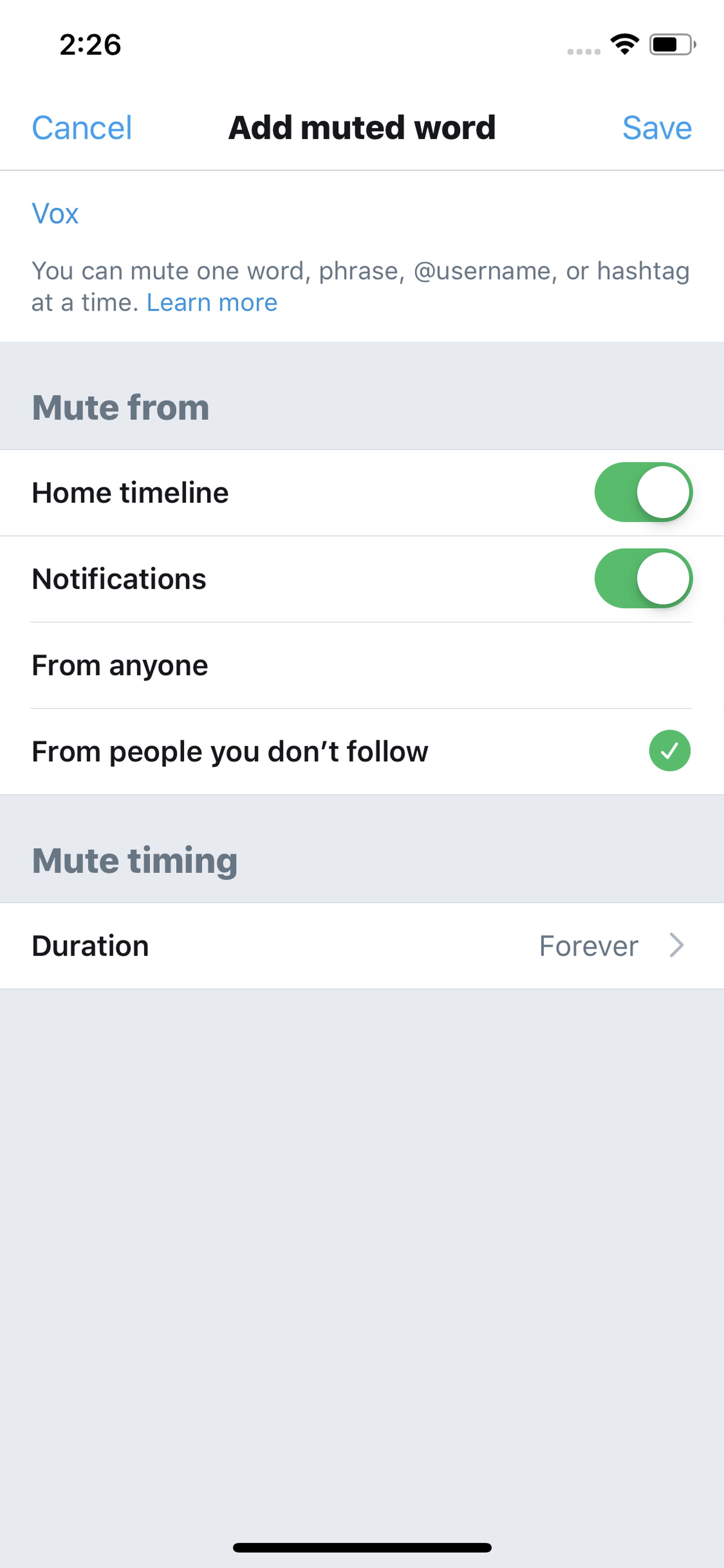 Select where you want to mute it.