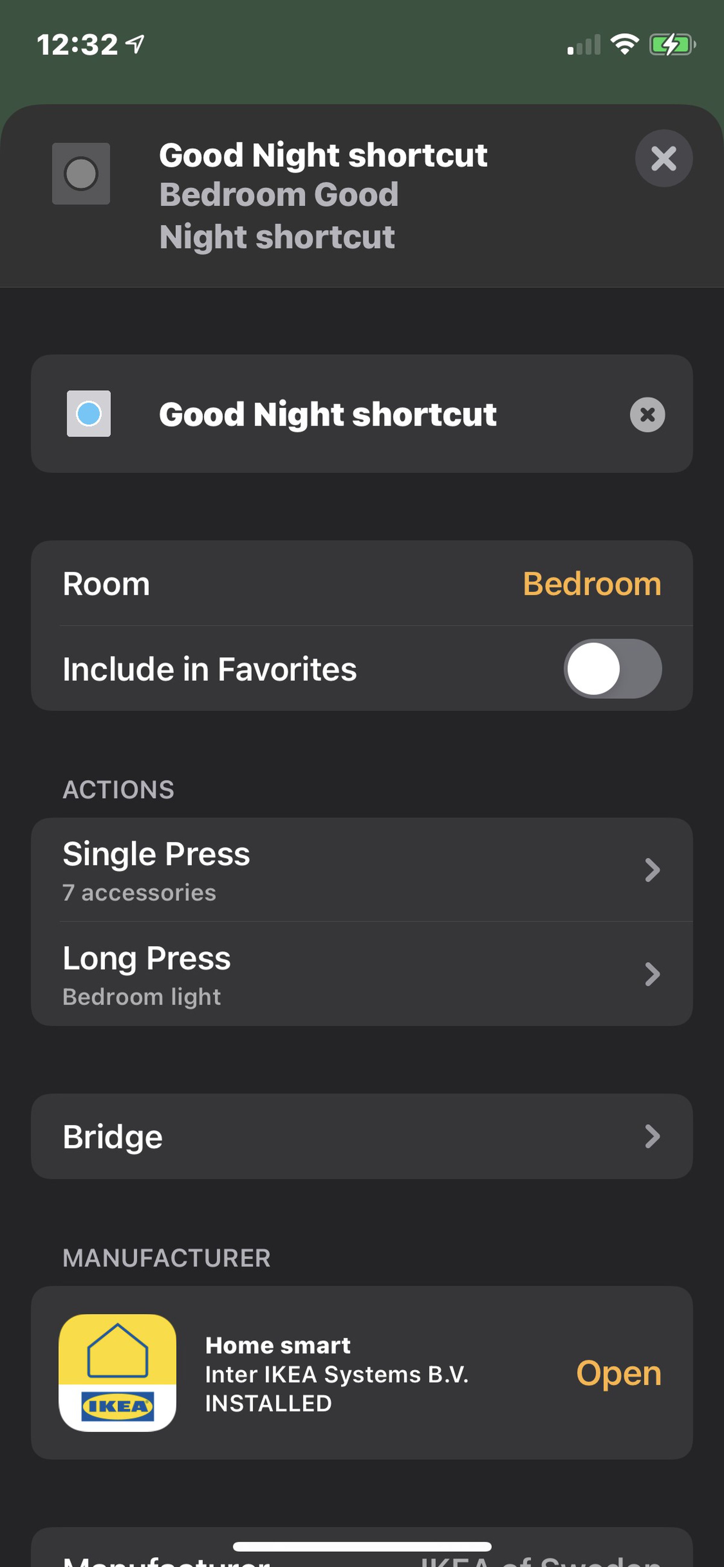Apple Action assignments for “Good Night” button.