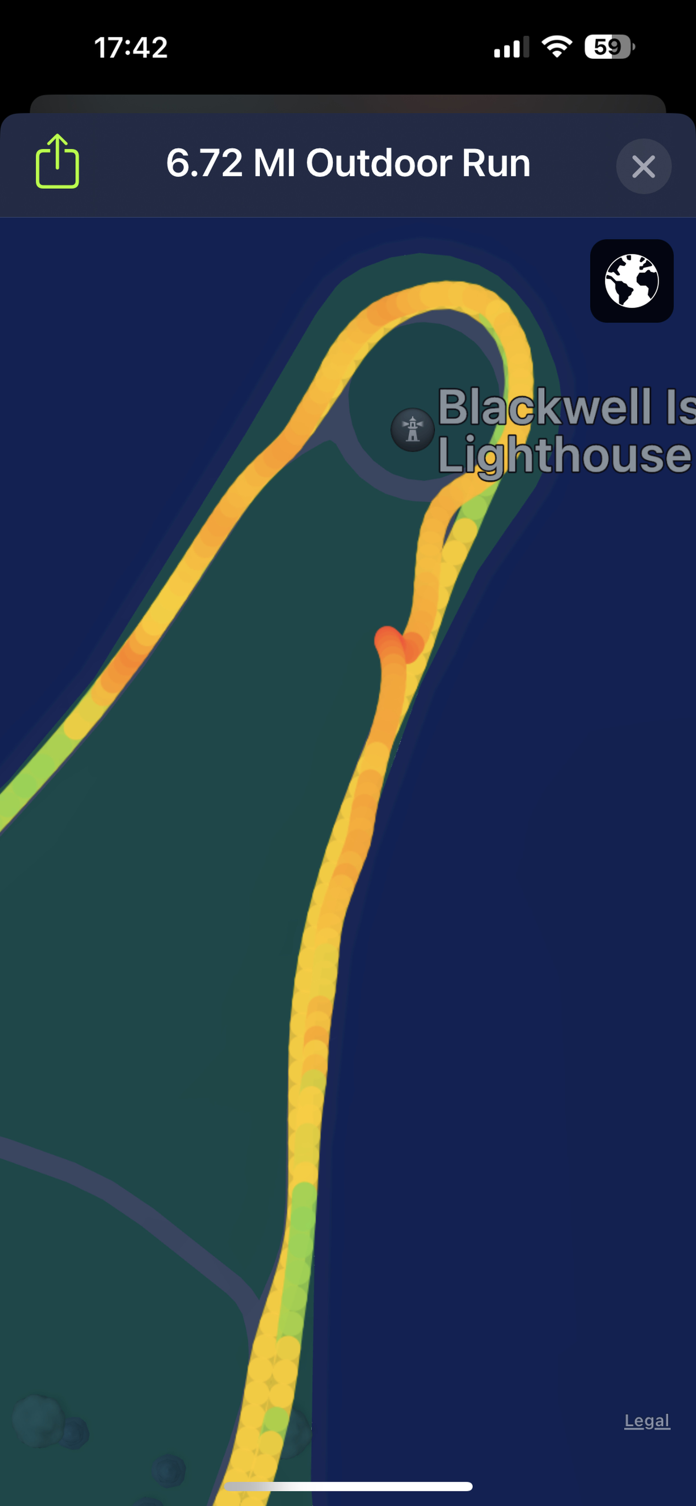 Close-up of loop around lighthouse recorded by Apple Watch Ultra. It is neat.