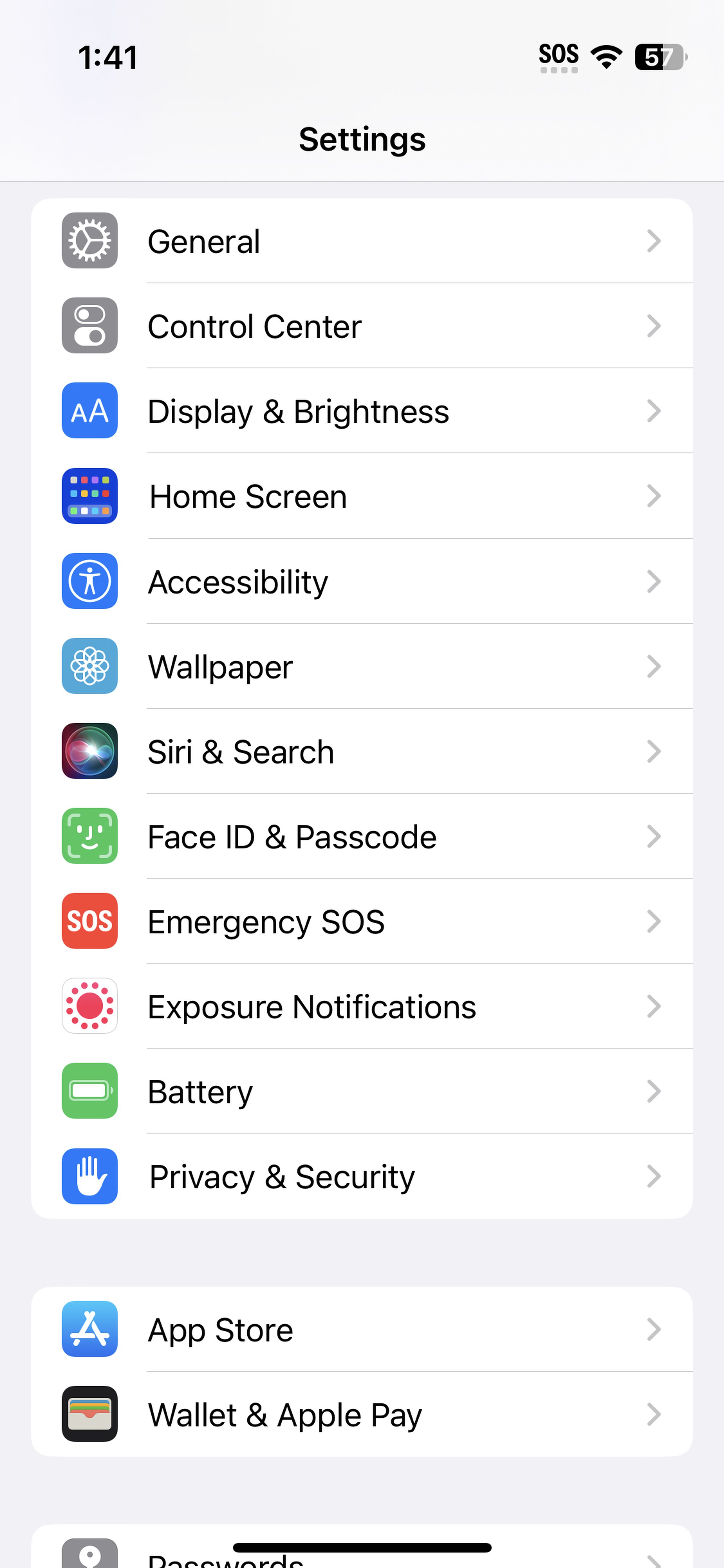 Screenshot showing settings menu including Face ID and Passcode option. iphone