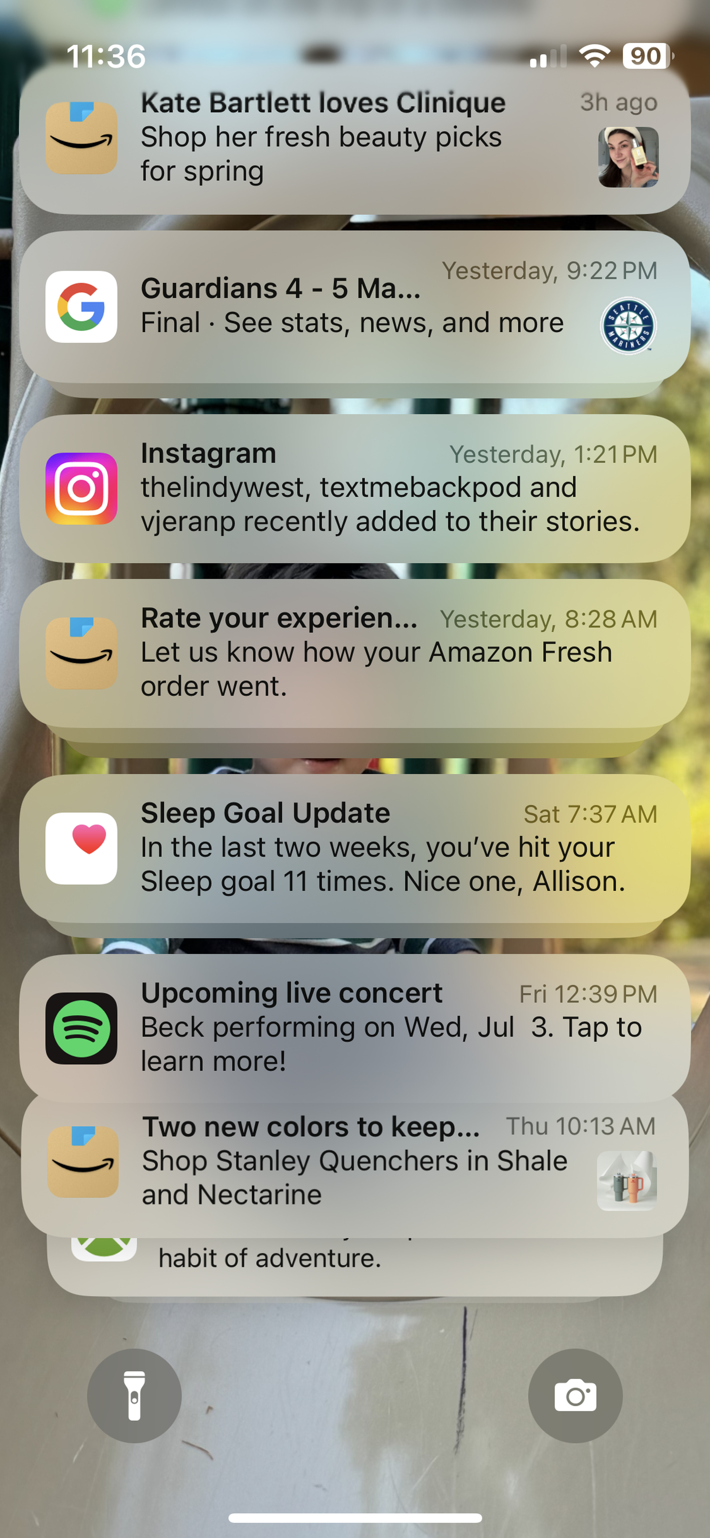 Screen grab showing iOS homescreen with notifications
