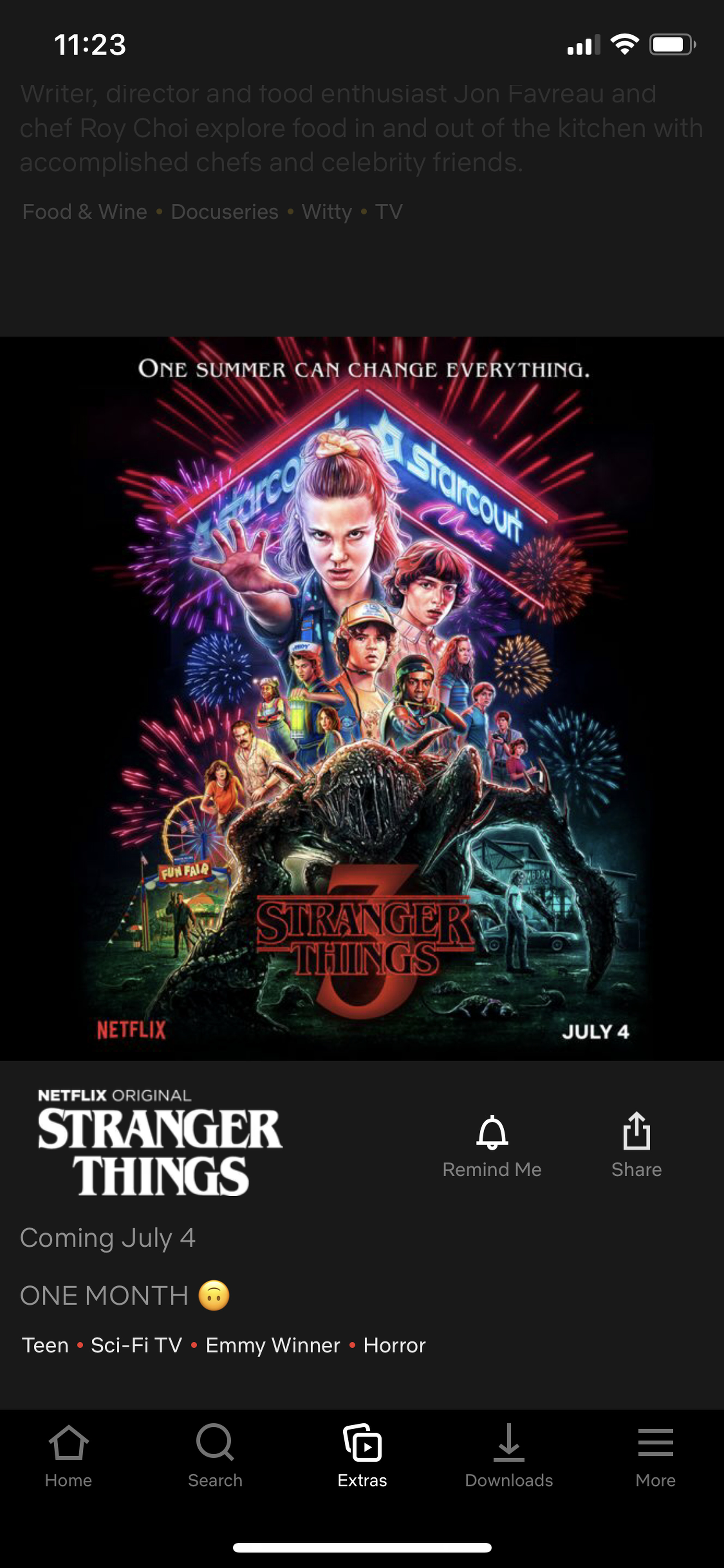 ‘Stranger Things’ in the new app. Note the reminder bell off to the side.