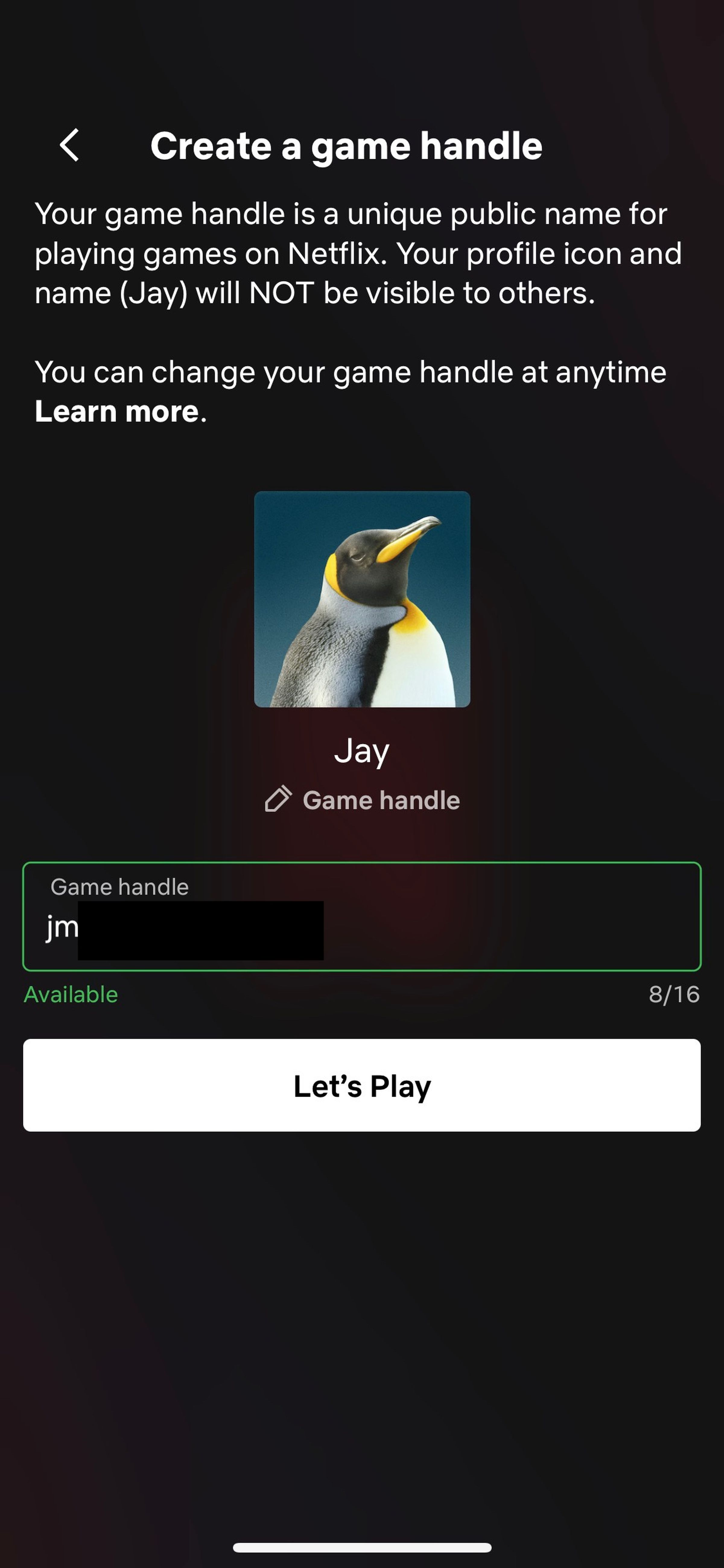 A screenshot from the Netflix app showing how to set up your game handle.