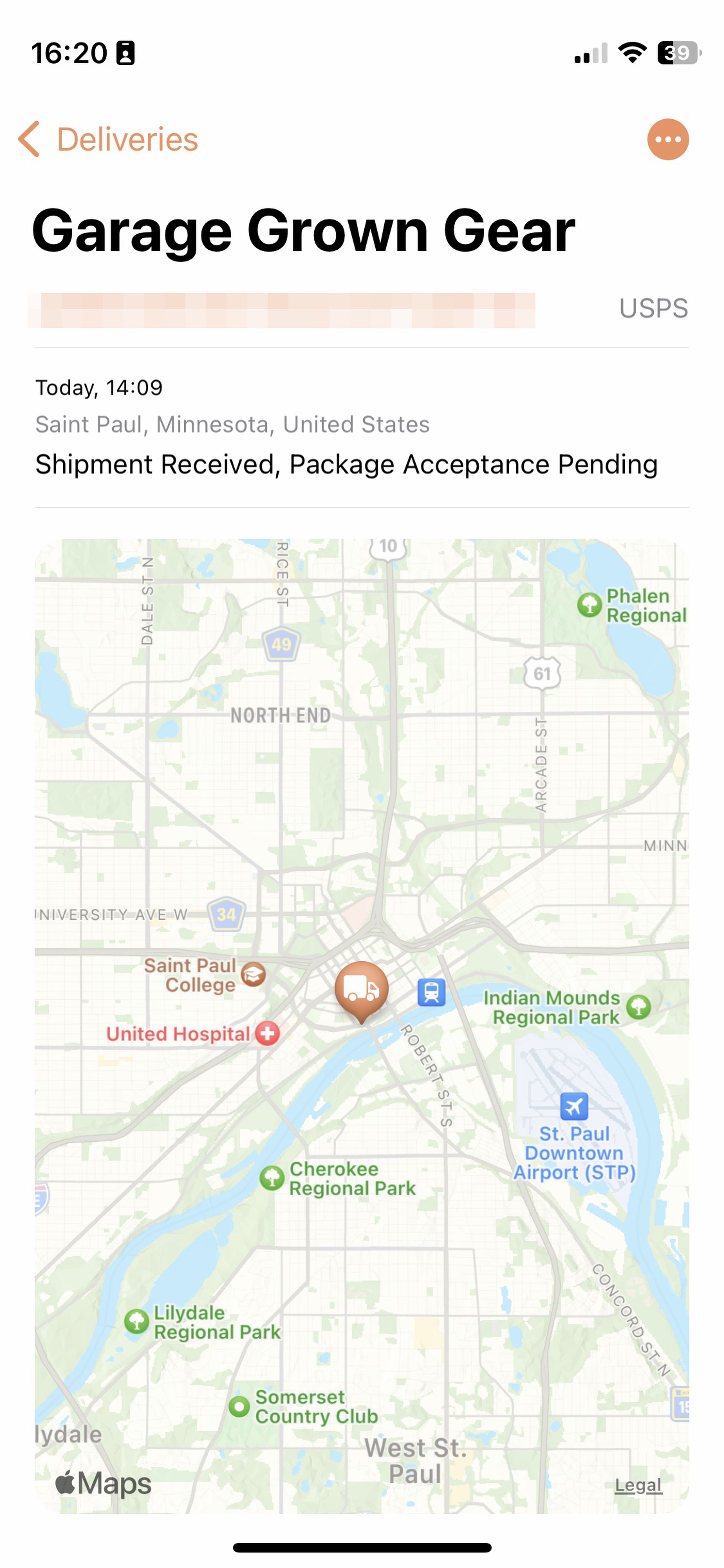 Screenshot of Parcel’s package tracking screen.