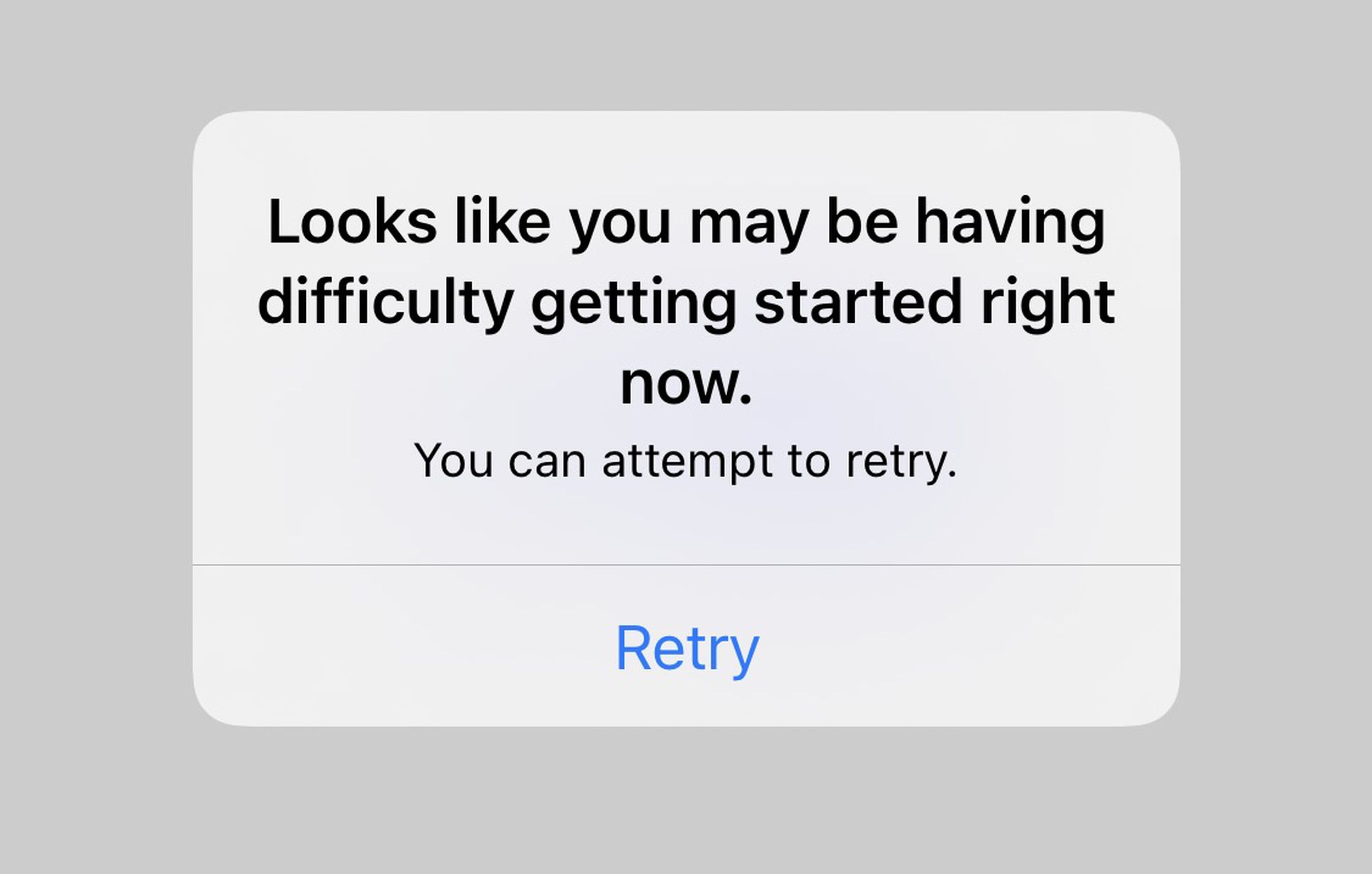The error message I received earlier trying to log into the app.
