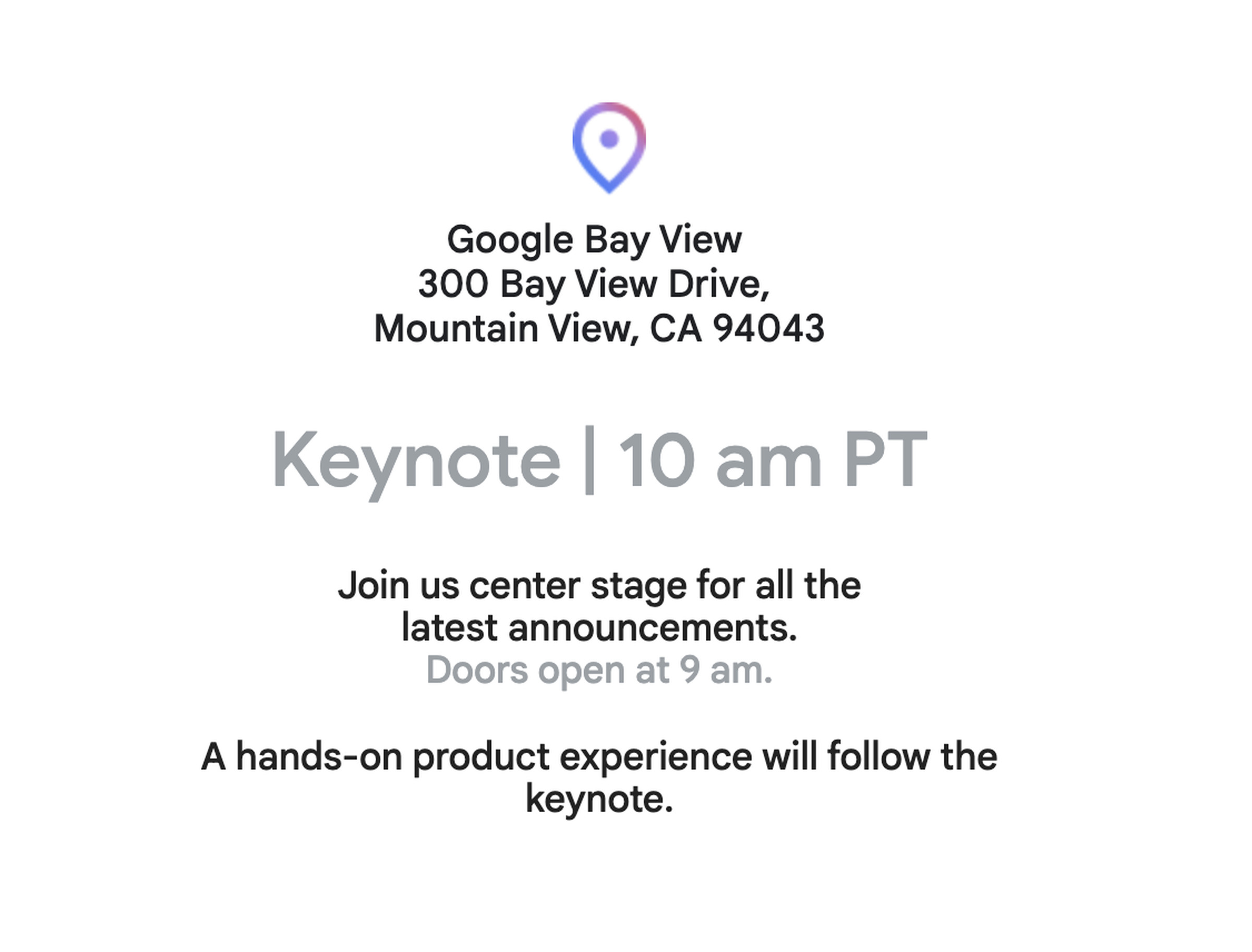 Made by Google event invitation with time and details