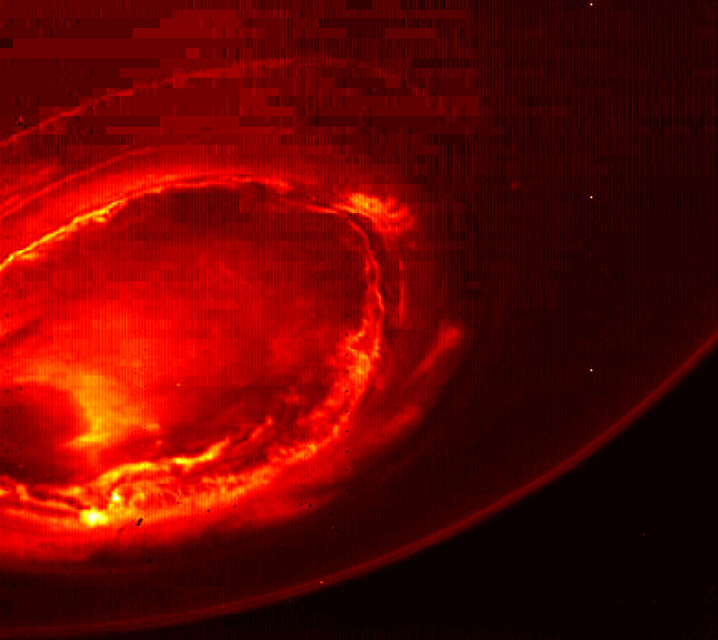 Infrared image of Jupiter’s southern aurora taken by Juno's Jovian Infrared Auroral Mapper (JIRAM) camera