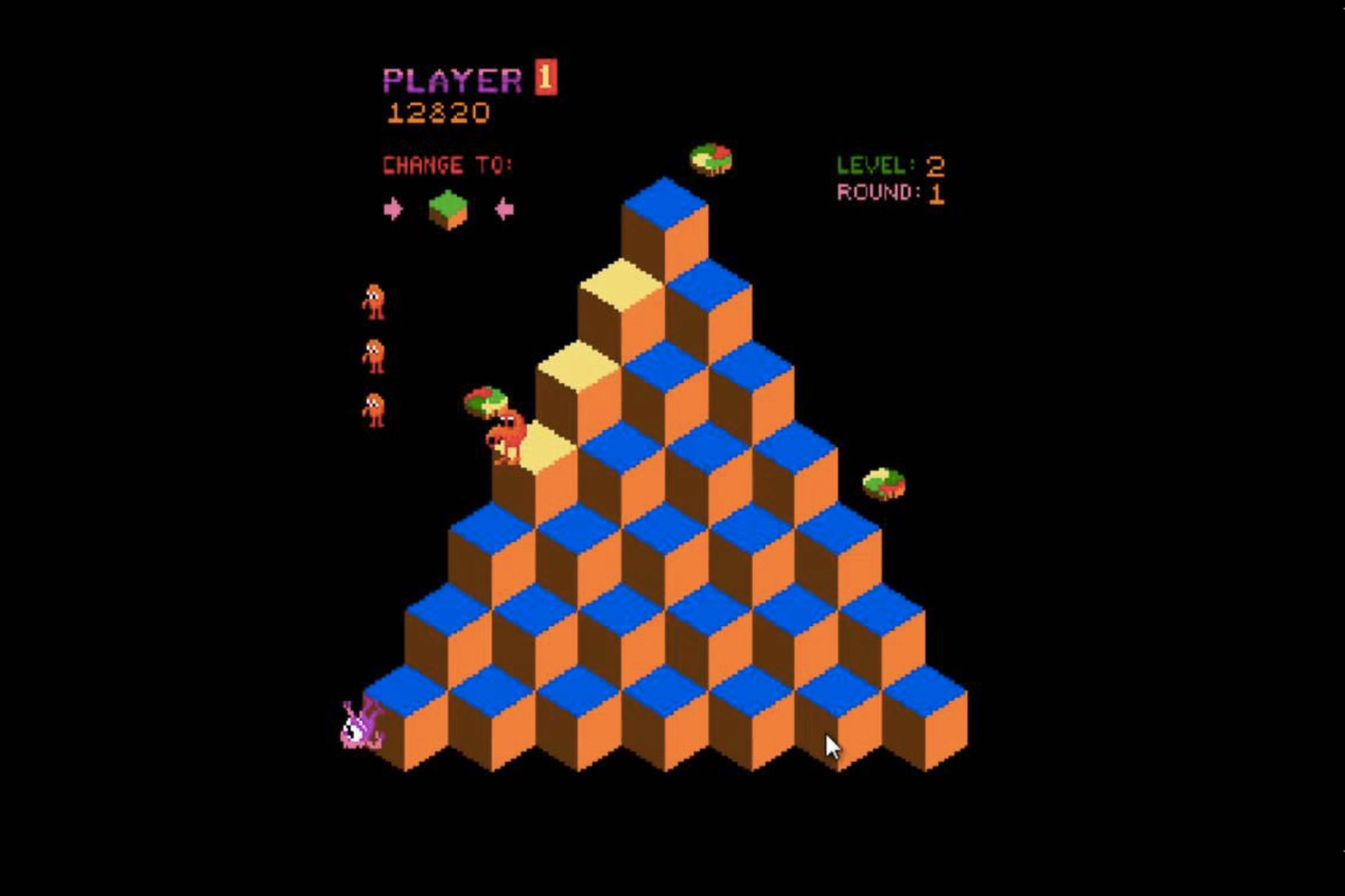 A screenshot of the 1980s arcade and Atari classic Q*bert 