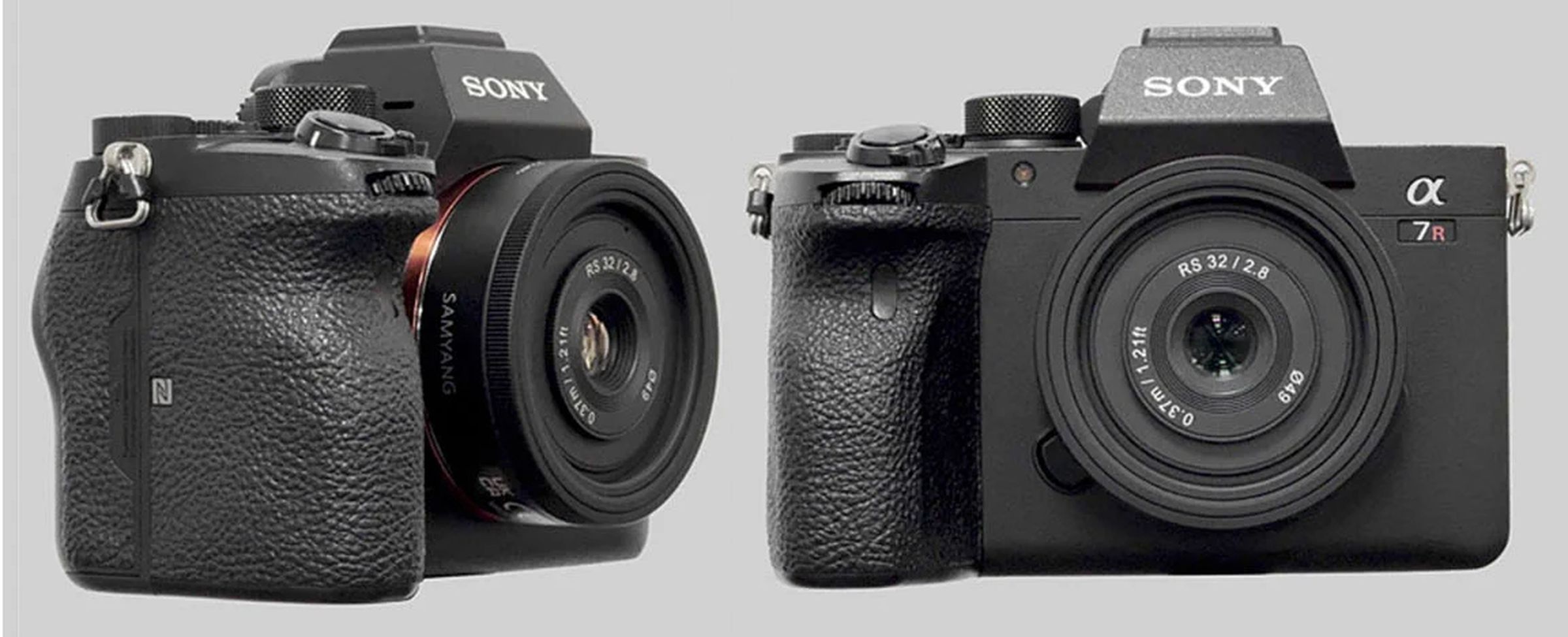 The Samyang Remaster Slim prime lens attached to a Sony mirrorless camera.