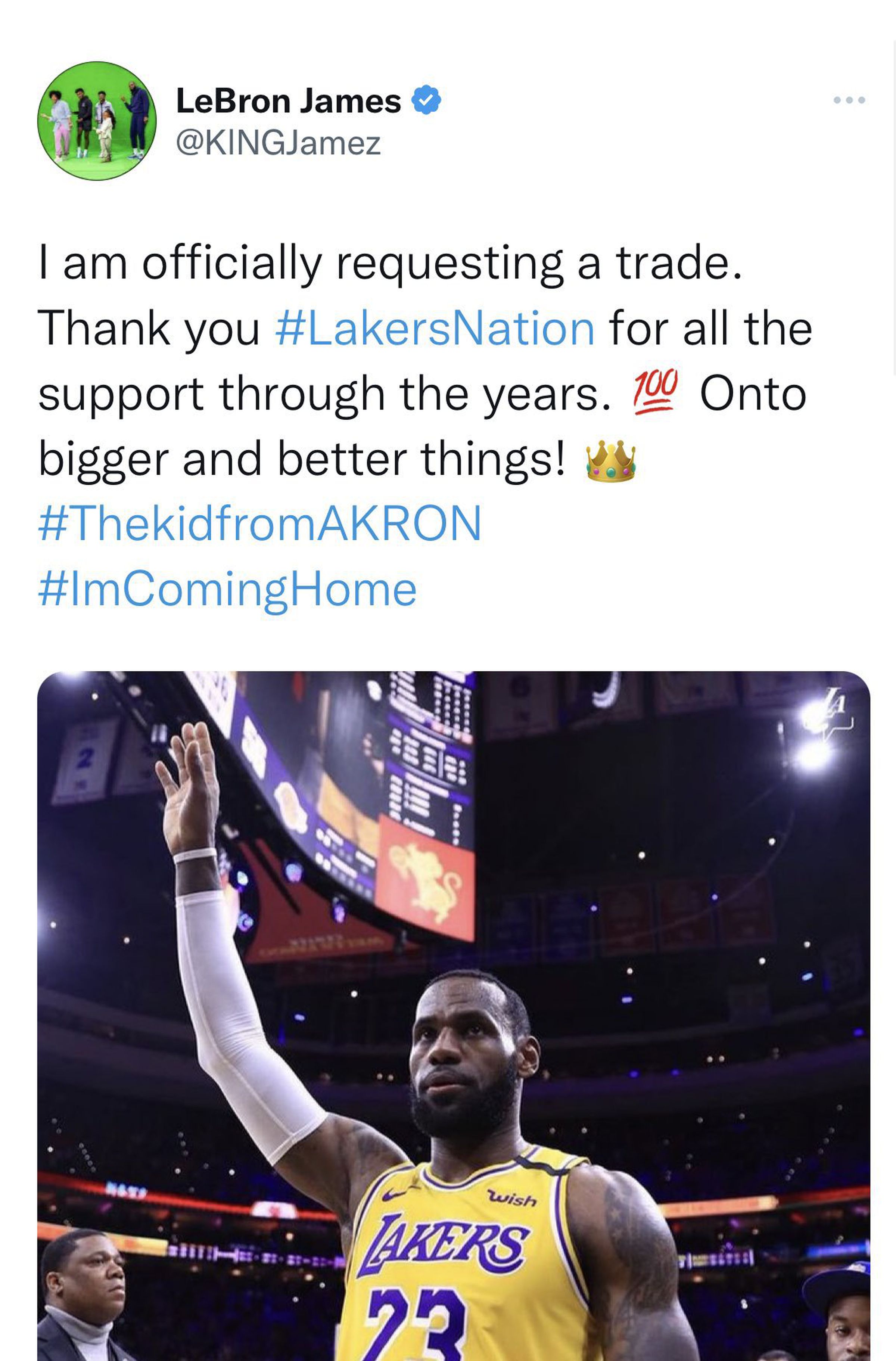 “LeBron James” says he’s officially requesting a trade away from the Lakers.