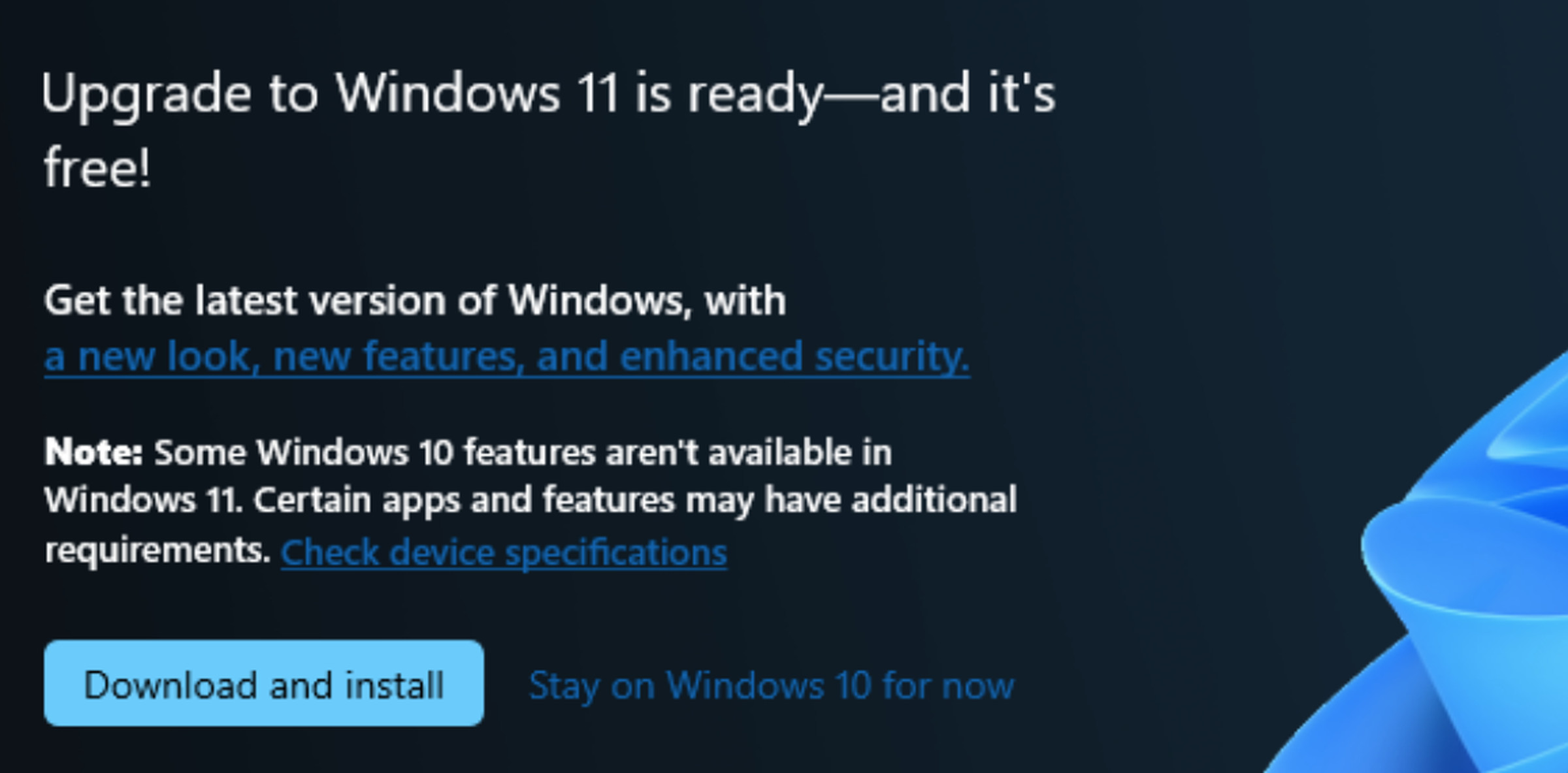The Windows 11 upgrade prompt in Windows Update.
