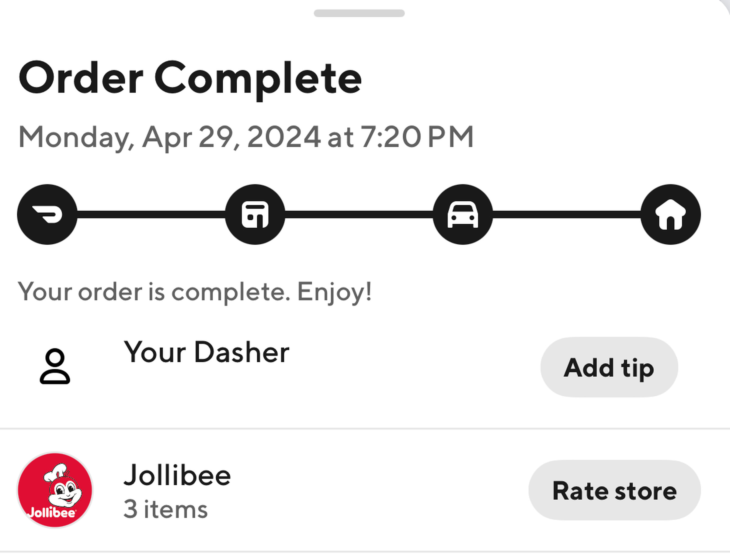 DoorDash tipping option in app visible clearly at the top