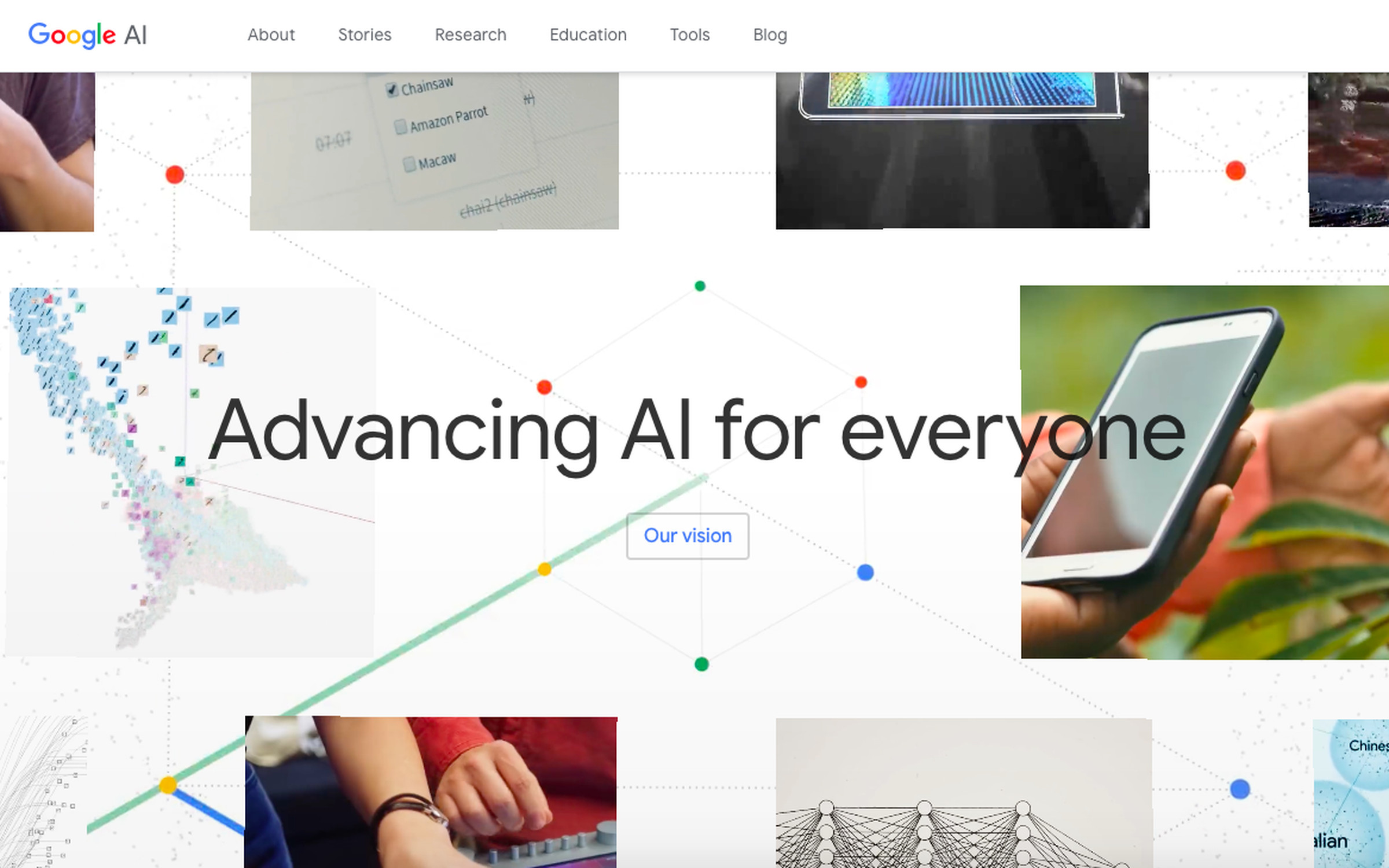 The homepage for Google AI. 