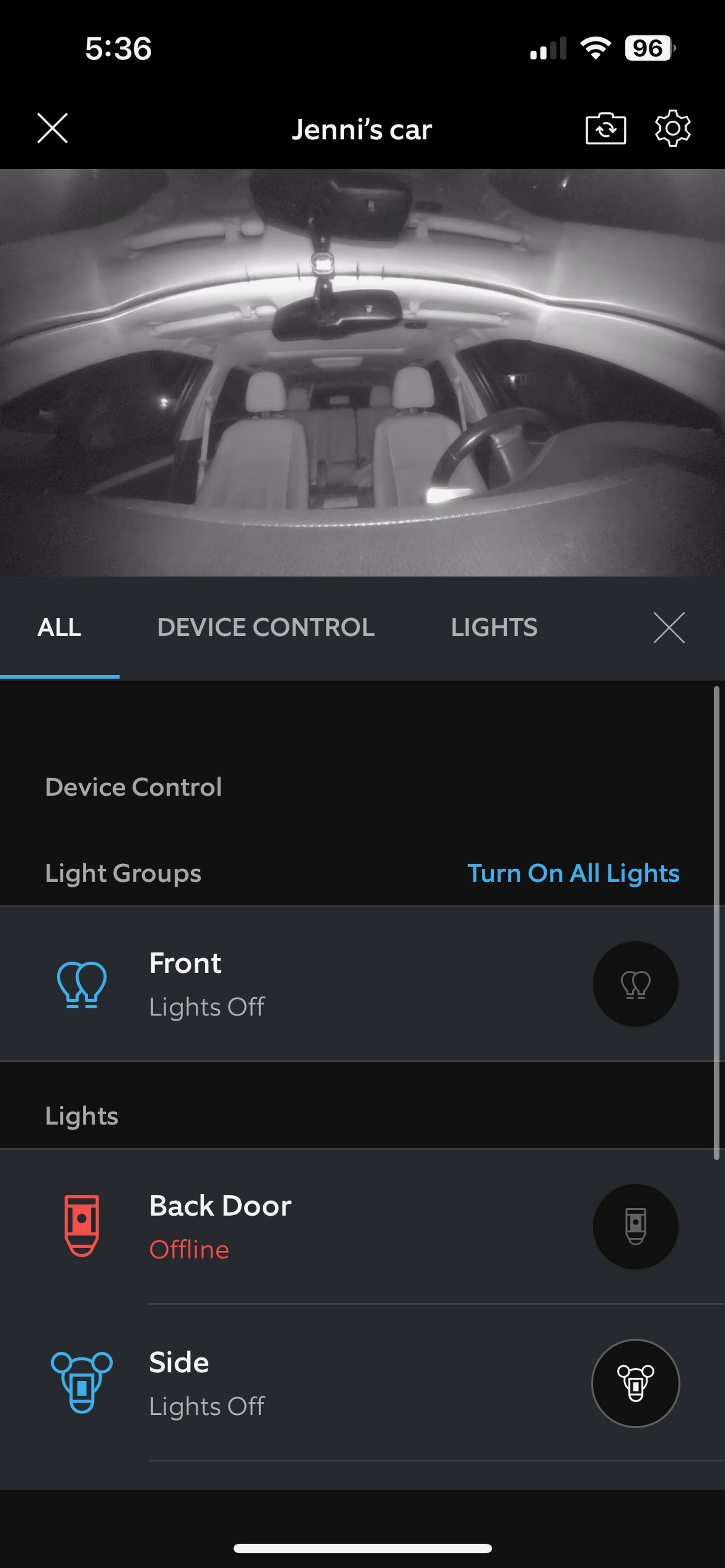 <em>You can control other Ring devices you have from the live view of the Car Cam in the app.</em>