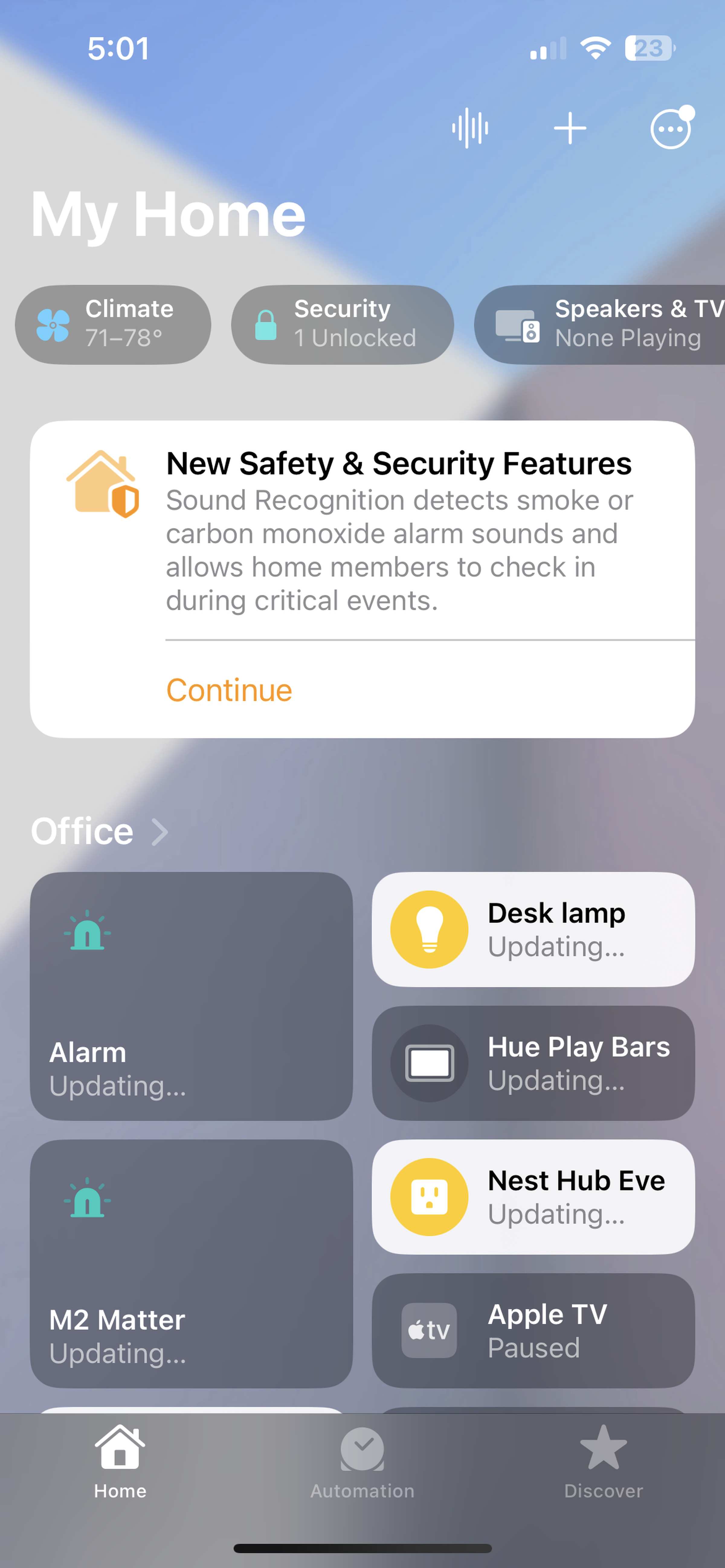 <em>An alert should appear in the Home app when Sound Recognition is available. The feature started rolling out on April 18.</em>