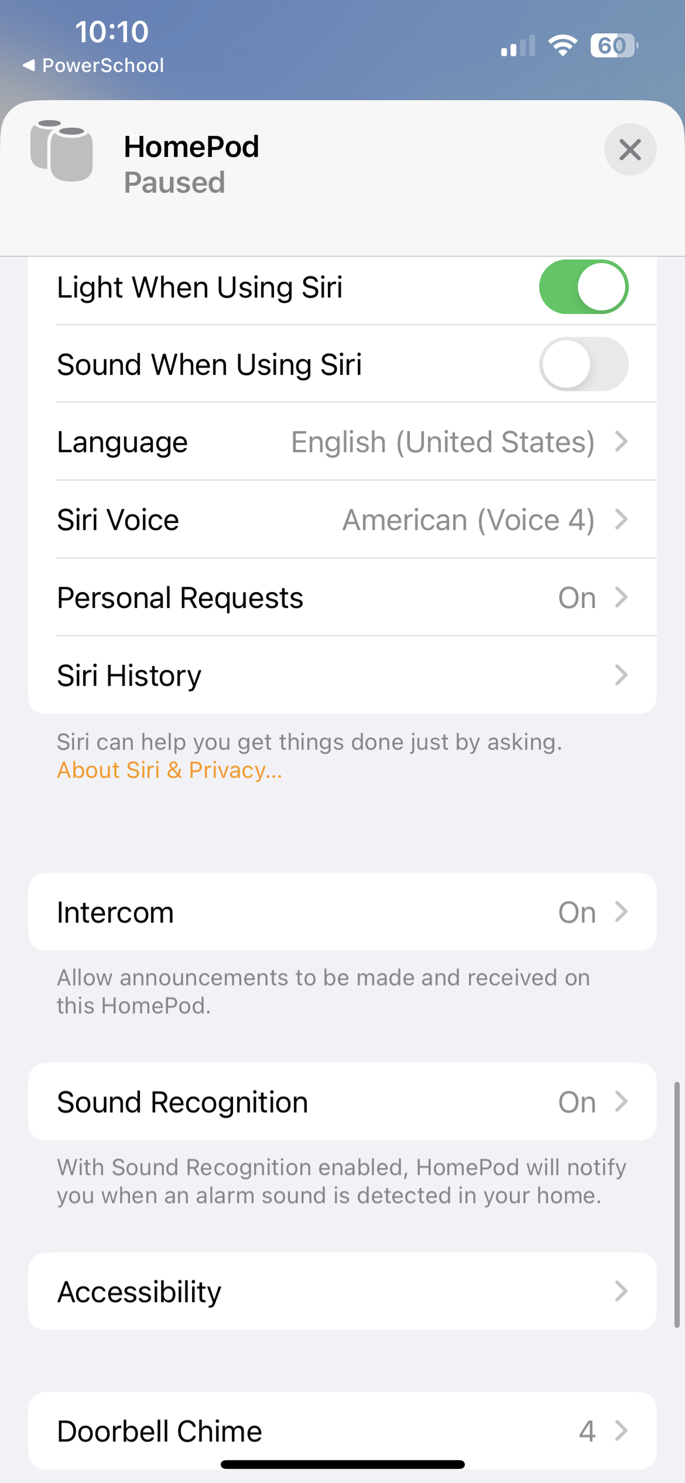<em>To disable the feature on an individual or stereo pair of HomePods, scroll to its Settings page and tap <strong>Sound Recognition.</strong></em>