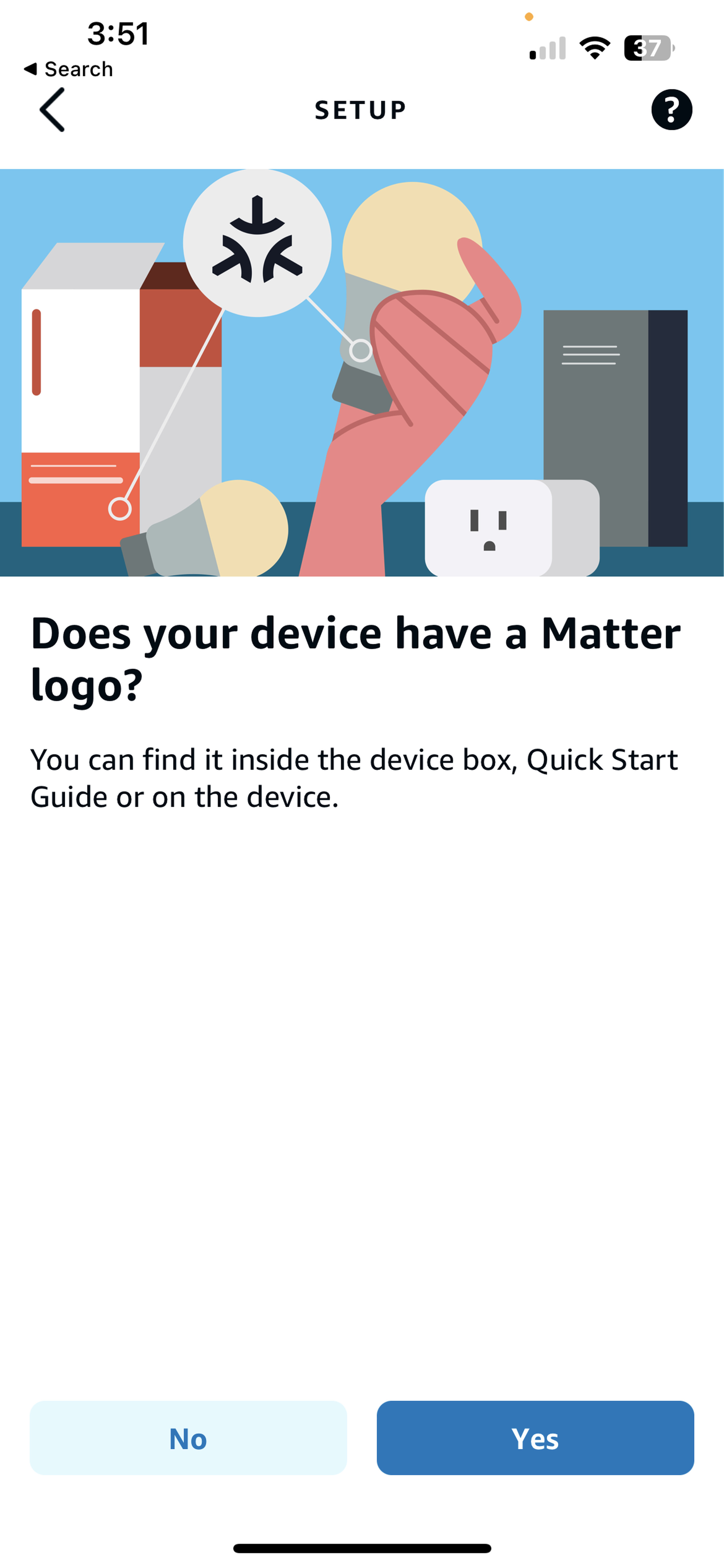 <em>The app asked to confirm I was setting up a Matter device.</em>