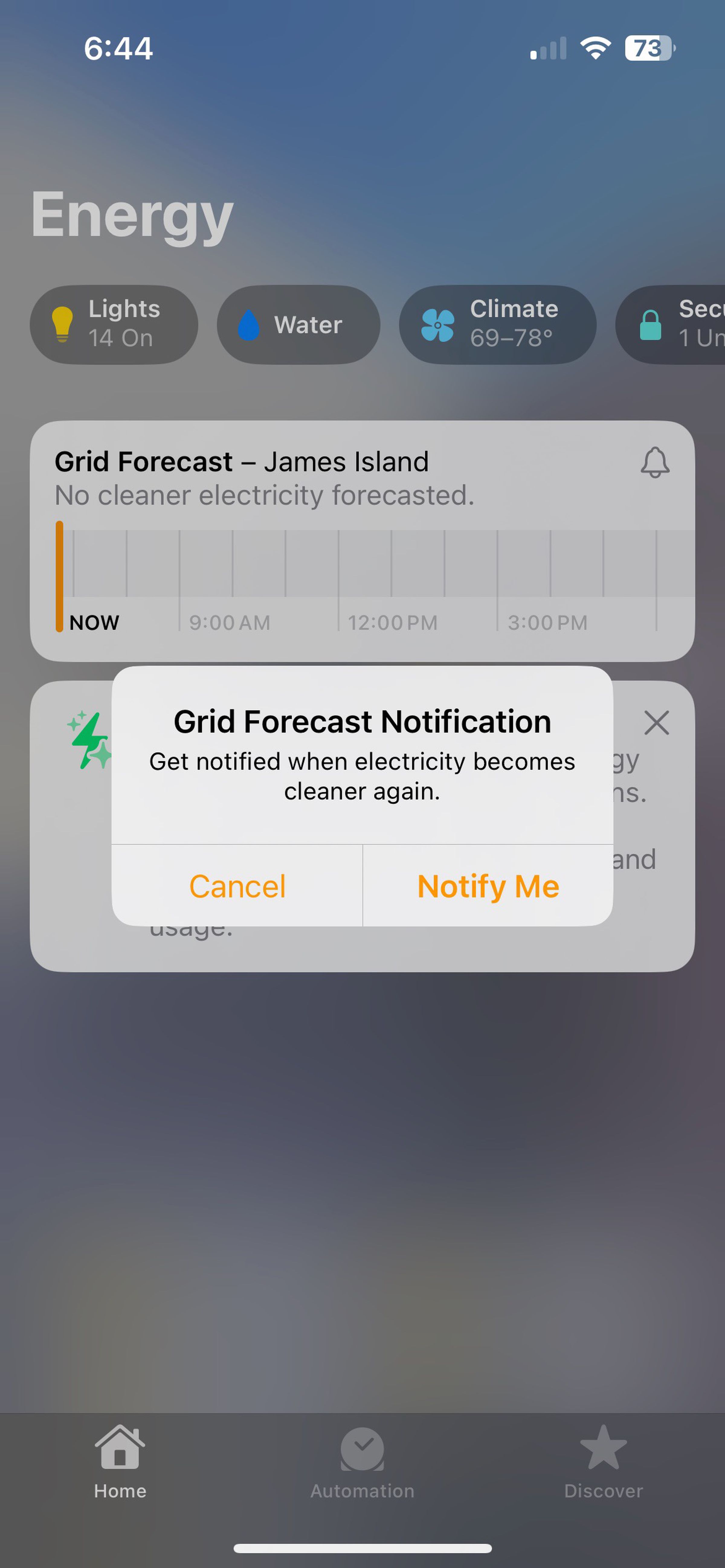 The first time you launch Grid Forecast you get an option to receive a notification when your energy is cleaner.