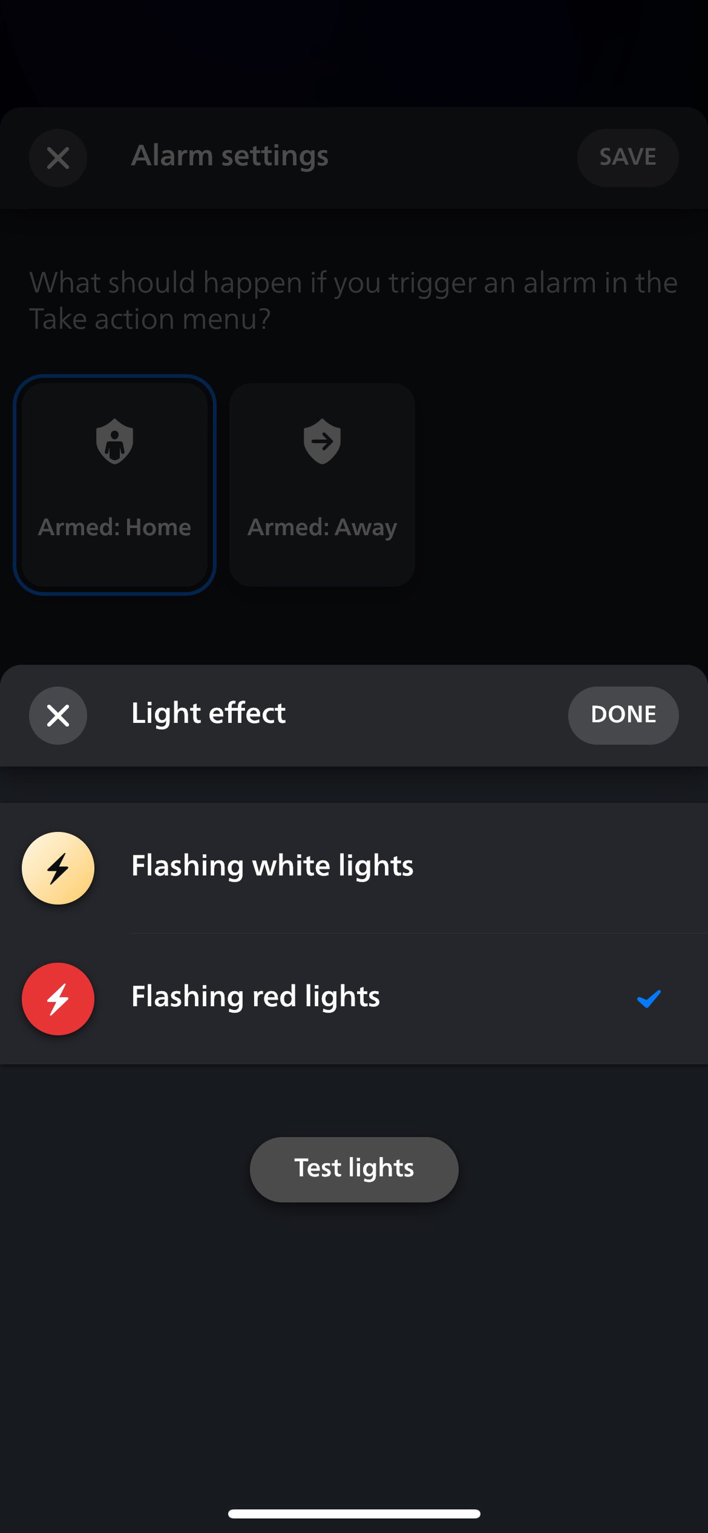 <em>Options include flashing white or flashing red.</em>