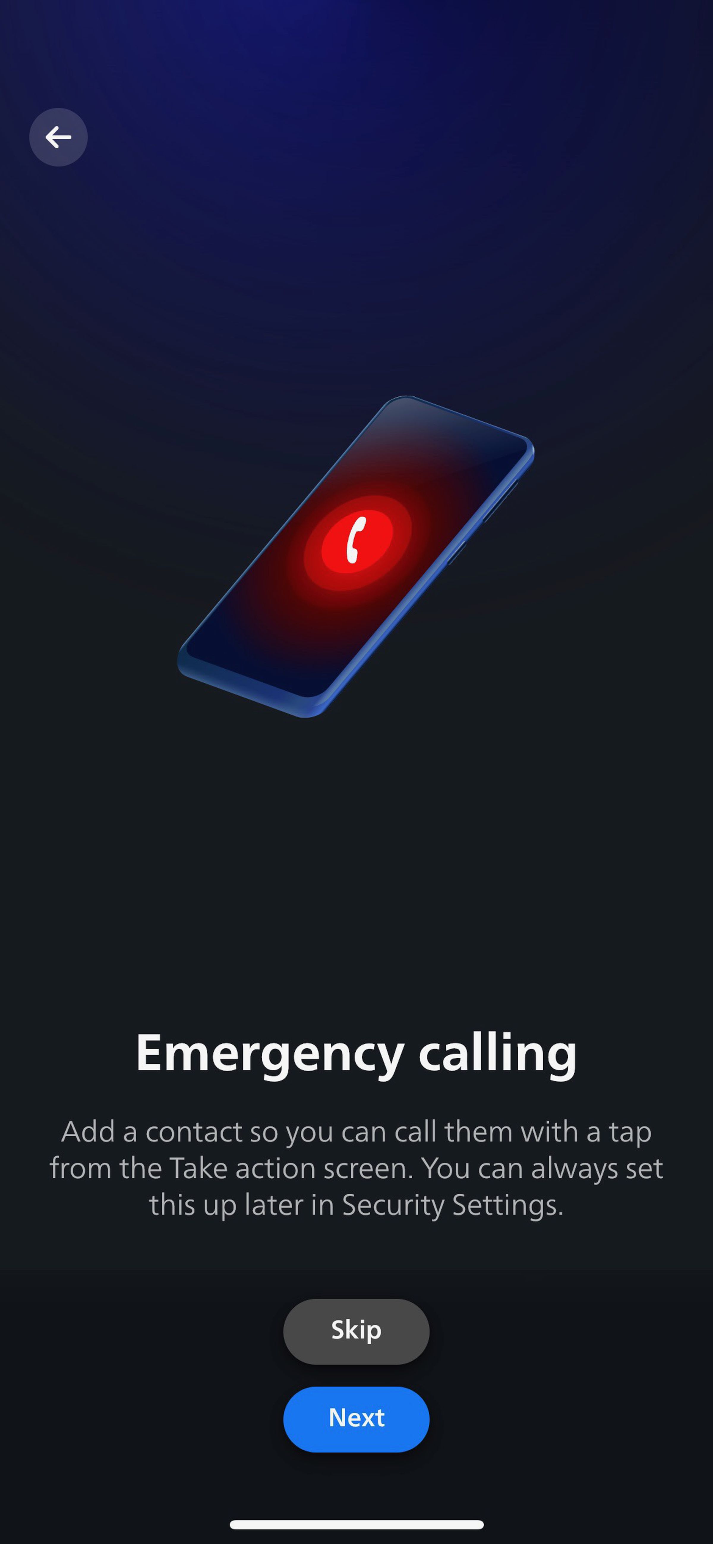 <em>Lastly, you can select an emergency contact to call directly from the Hue app.</em>